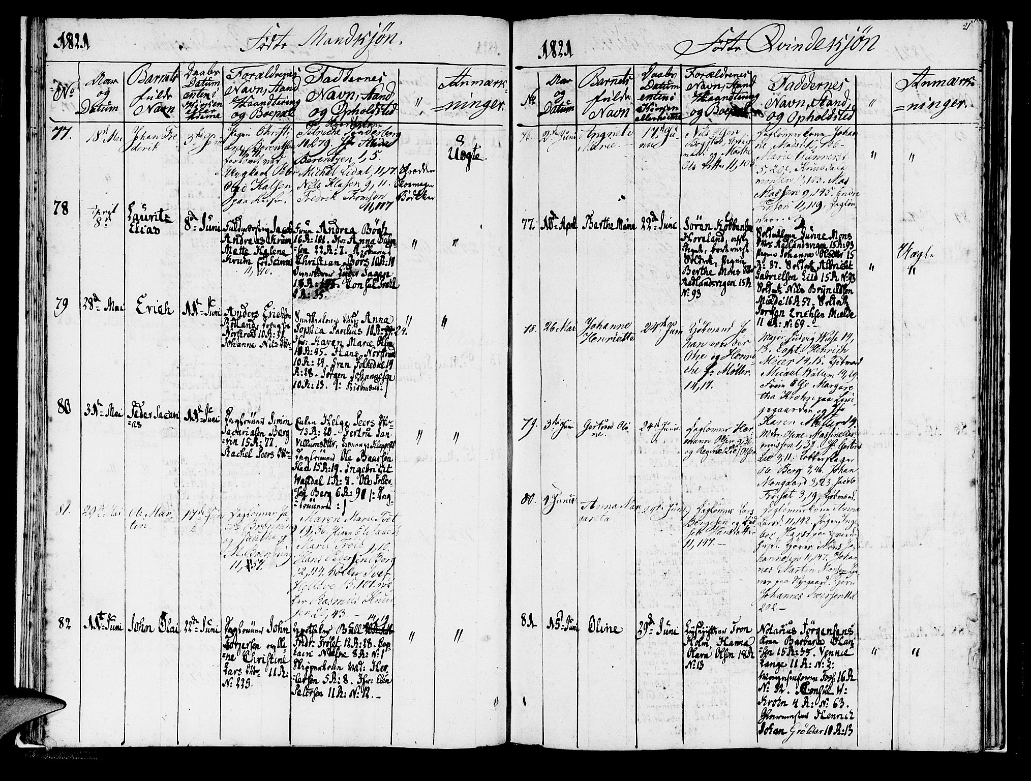 Domkirken sokneprestembete, AV/SAB-A-74801/H/Haa/L0011: Parish register (official) no. A 11, 1820-1821, p. 21