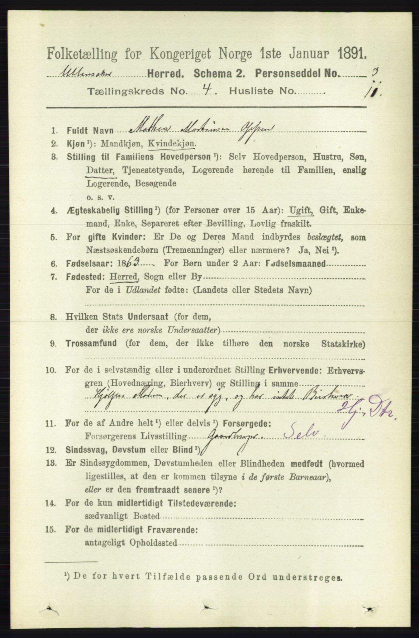 RA, 1891 census for 0235 Ullensaker, 1891, p. 1565