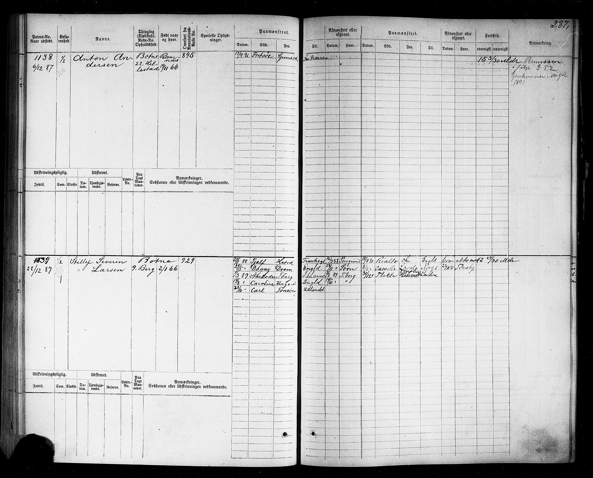 Holmestrand innrulleringskontor, SAKO/A-1151/F/Fc/L0003: Hovedrulle, 1872-1921, p. 242