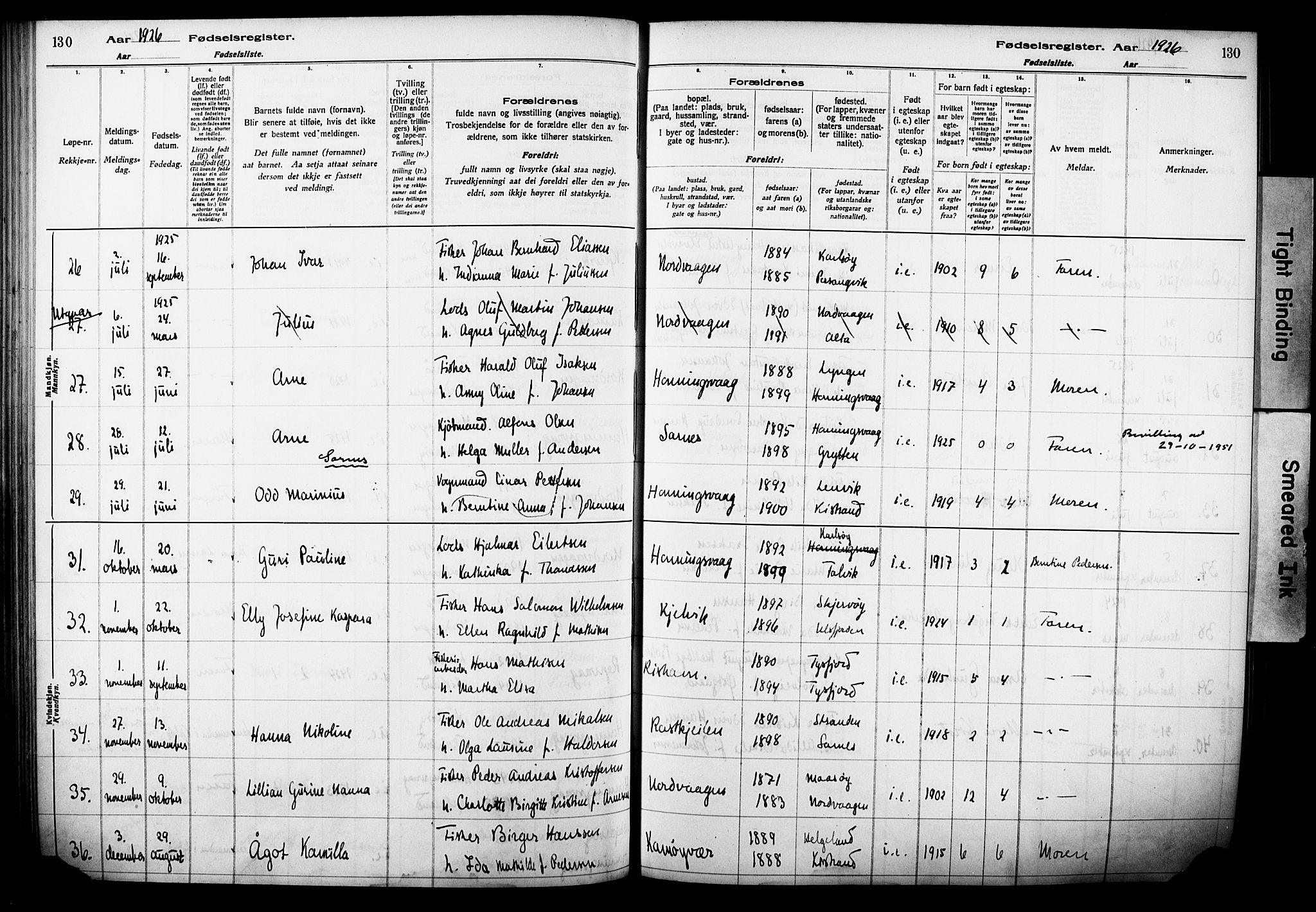 Kjelvik/Nordkapp sokneprestkontor, AV/SATØ-S-1350/I/Ia/L0015: Birth register no. 15, 1916-1930, p. 130