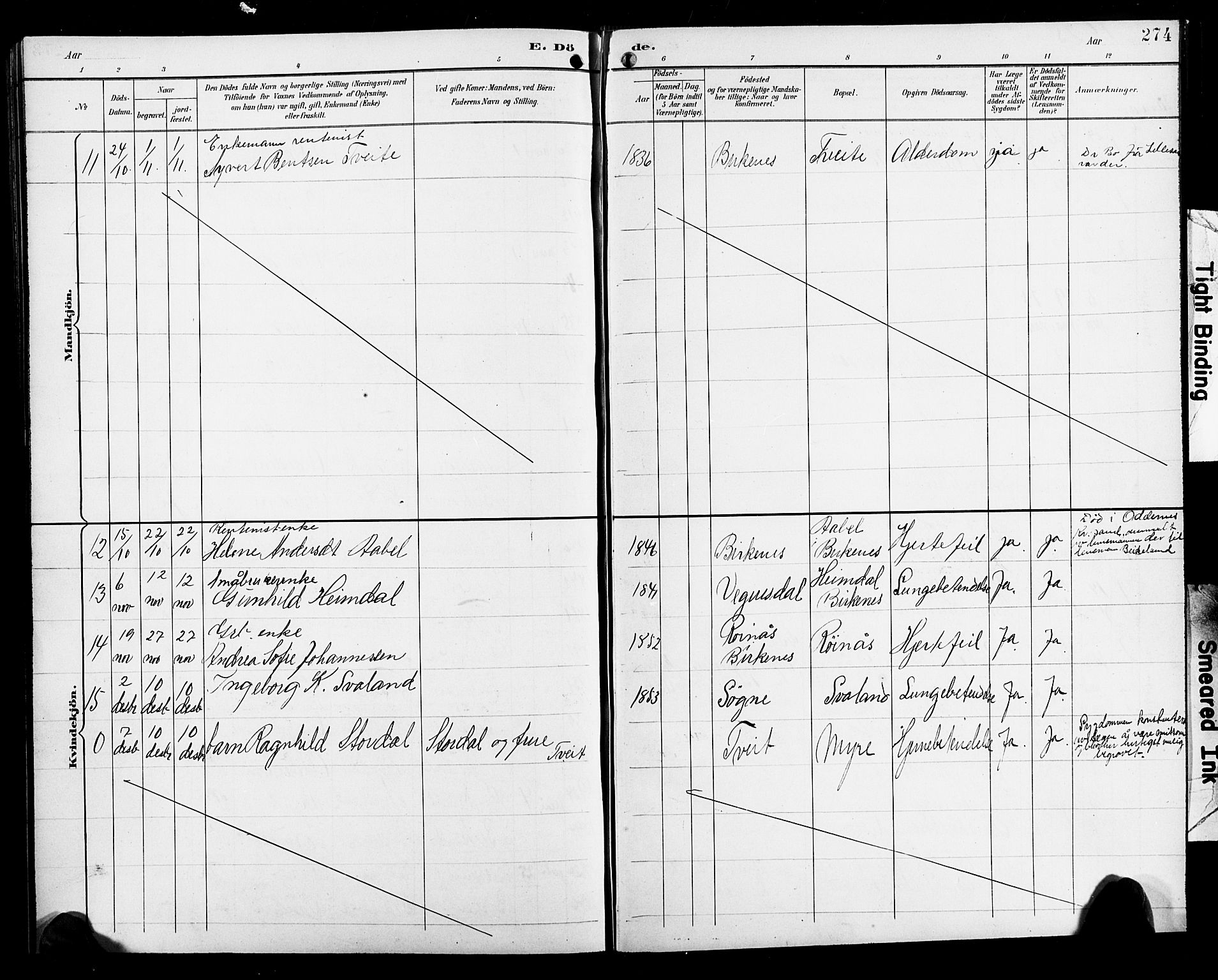 Birkenes sokneprestkontor, SAK/1111-0004/F/Fb/L0004: Parish register (copy) no. B 4, 1893-1930, p. 274