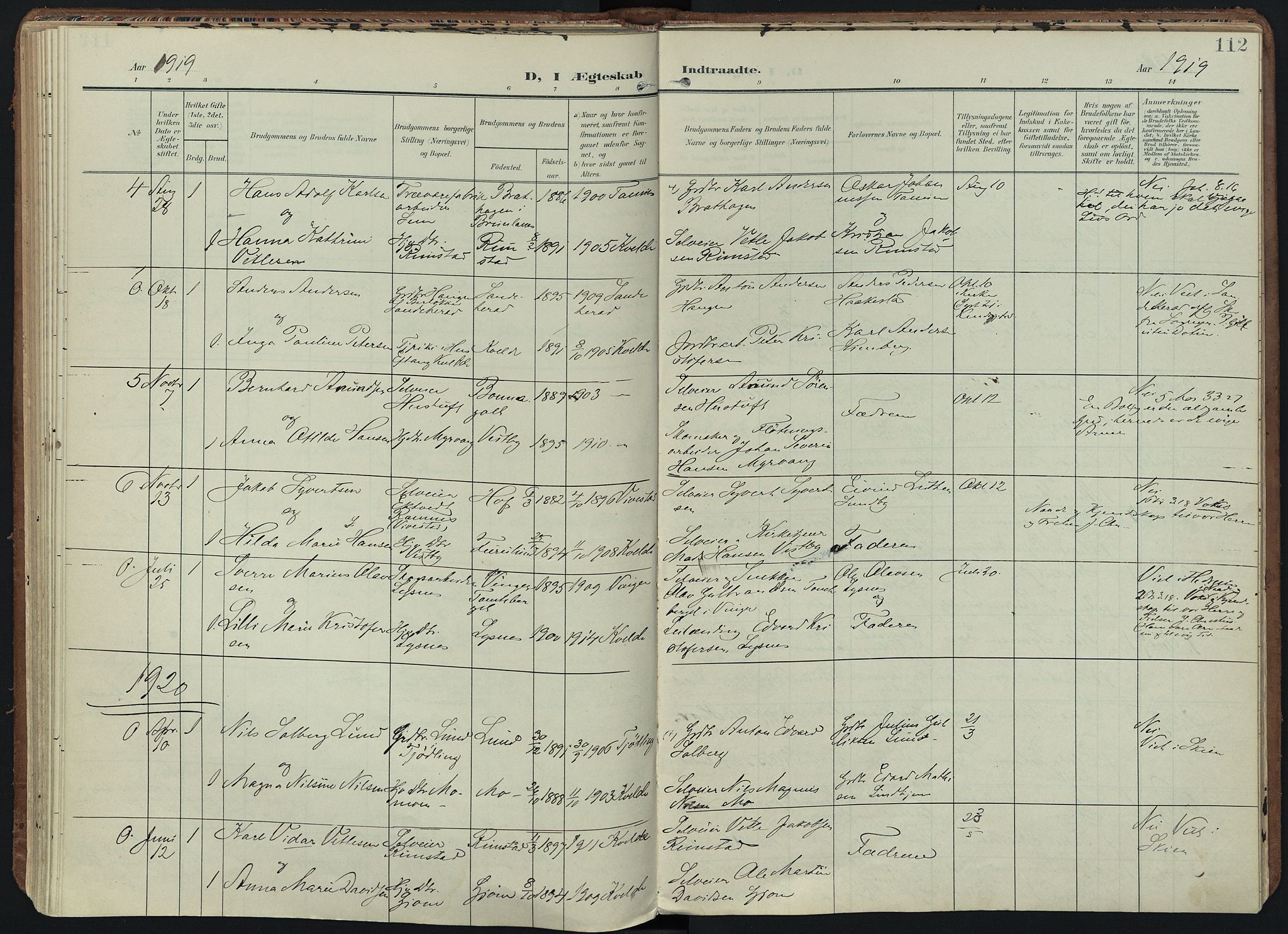 Hedrum kirkebøker, SAKO/A-344/F/Fb/L0002: Parish register (official) no. II 2, 1906-1924, p. 112