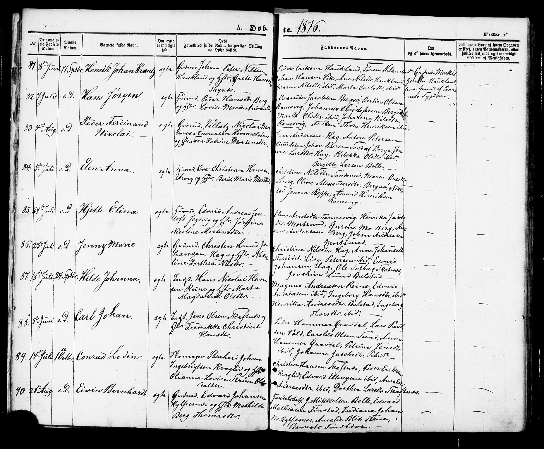 Ministerialprotokoller, klokkerbøker og fødselsregistre - Nordland, SAT/A-1459/881/L1166: Parish register (copy) no. 881C03, 1876-1885, p. 8