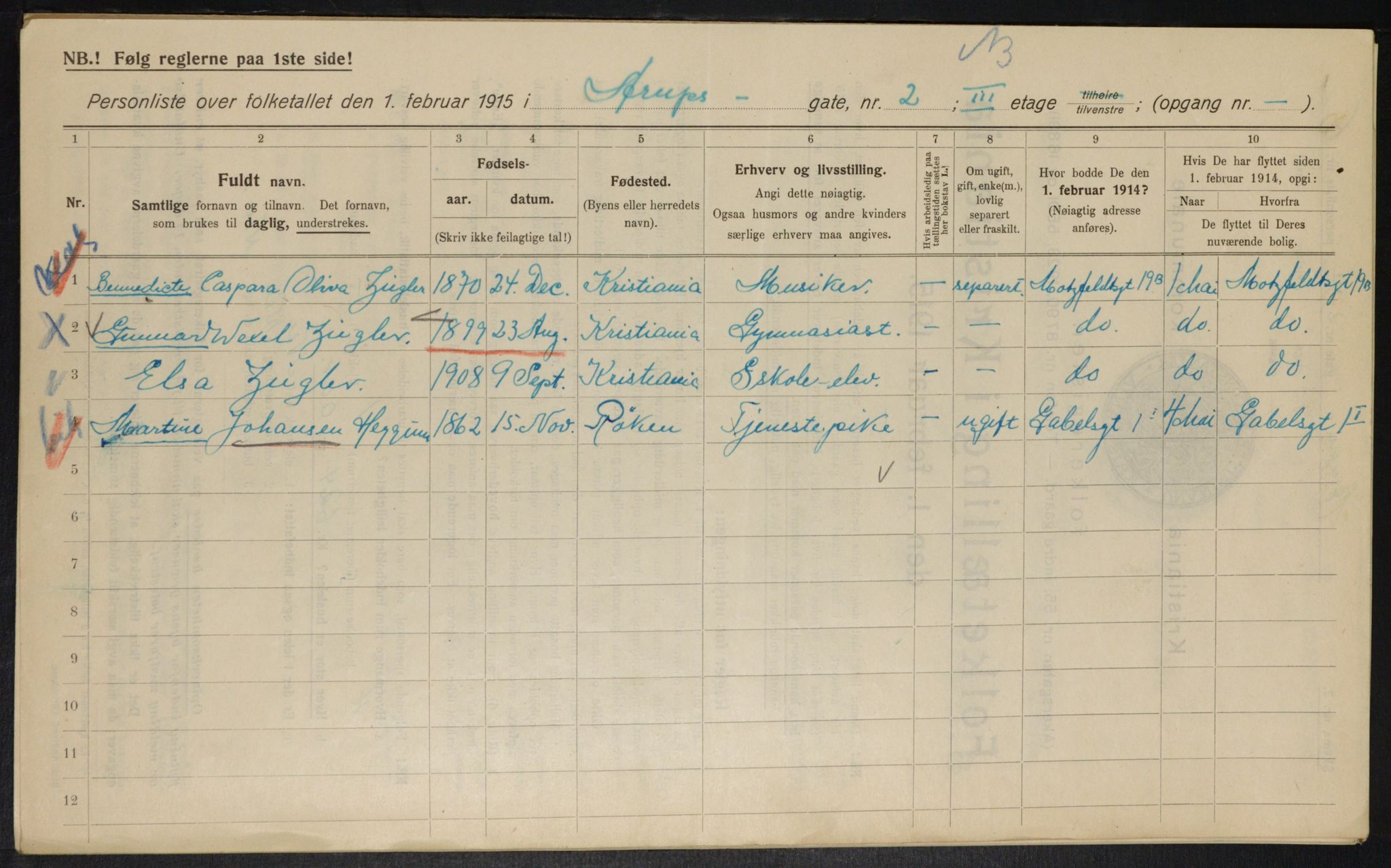 OBA, Municipal Census 1915 for Kristiania, 1915, p. 2233