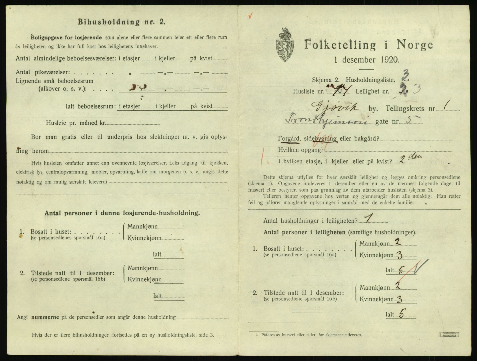 SAH, 1920 census for Gjøvik, 1920, p. 980