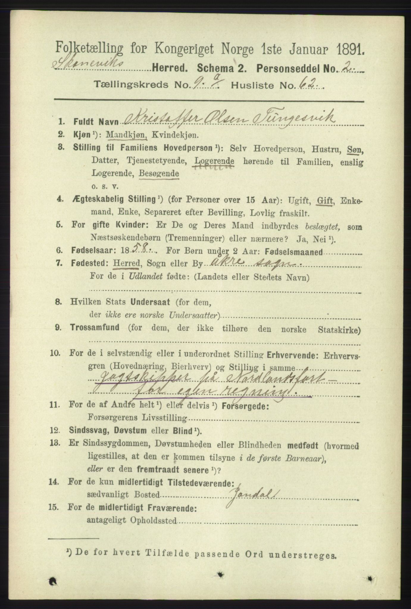 RA, 1891 census for 1212 Skånevik, 1891, p. 2858