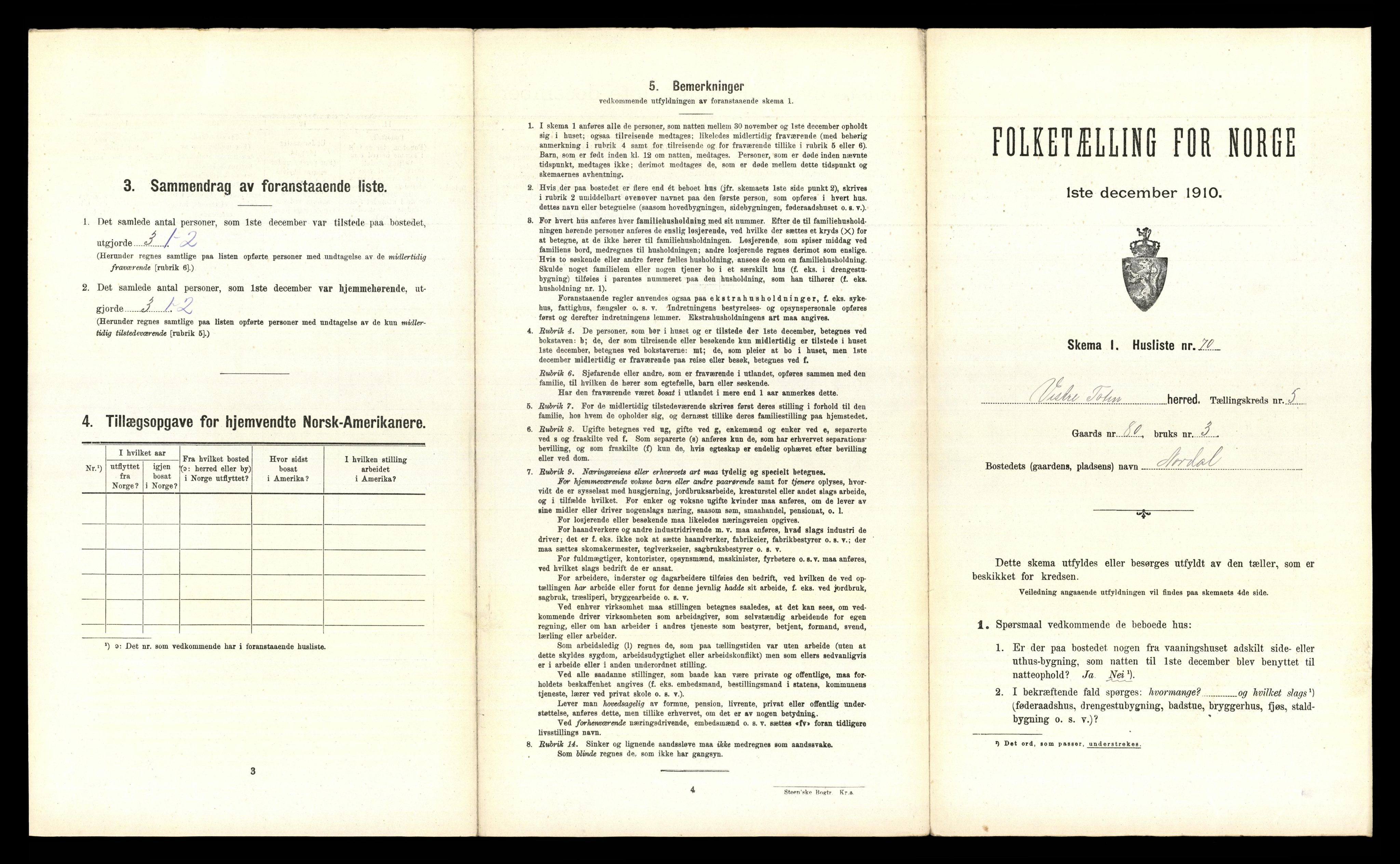 RA, 1910 census for Vestre Toten, 1910, p. 845