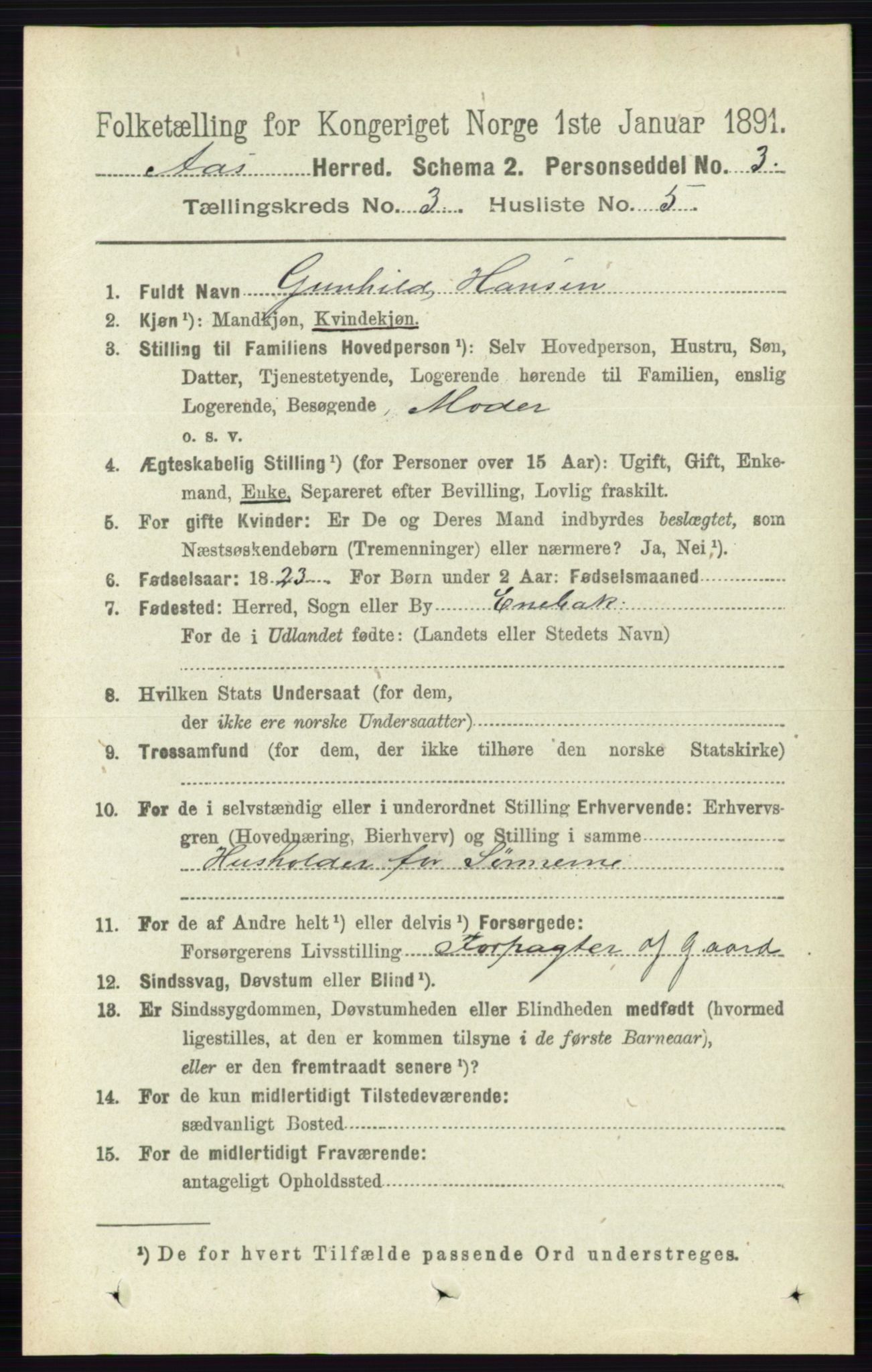 RA, 1891 census for 0214 Ås, 1891, p. 2158