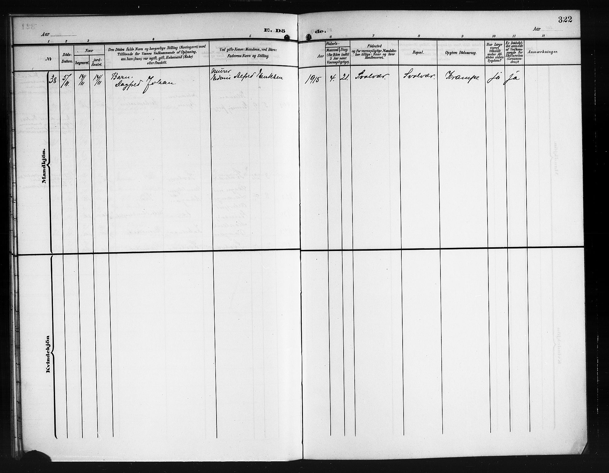 Ministerialprotokoller, klokkerbøker og fødselsregistre - Nordland, AV/SAT-A-1459/874/L1079: Parish register (copy) no. 874C08, 1907-1915, p. 322