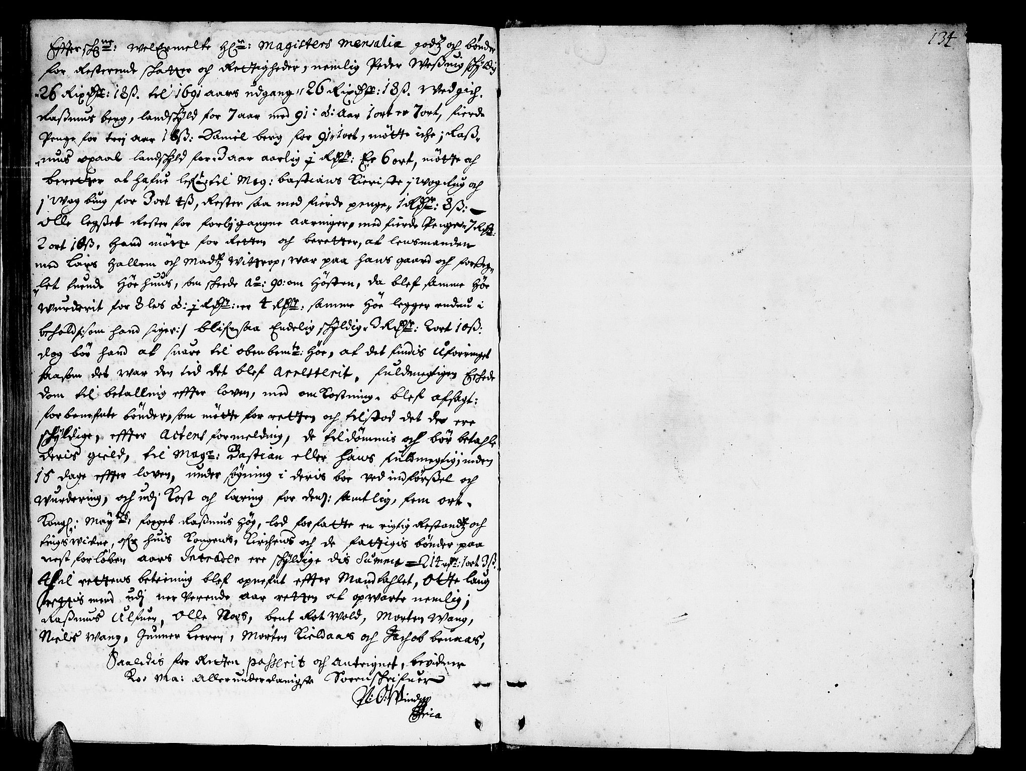 Inderøy sorenskriveri, SAT/A-4147/1/1/1A/L0001: Tingbok, 1689-1692, p. 133b-134a