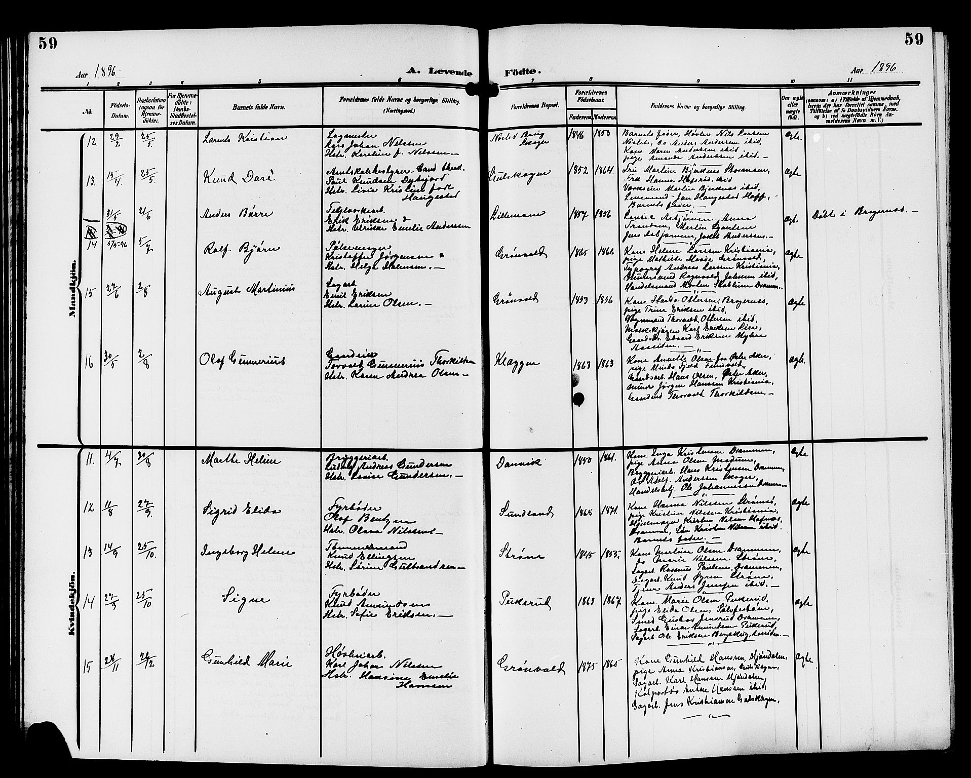 Strømsgodset kirkebøker, AV/SAKO-A-324/G/Ga/L0002: Parish register (copy) no. 2, 1885-1910, p. 59