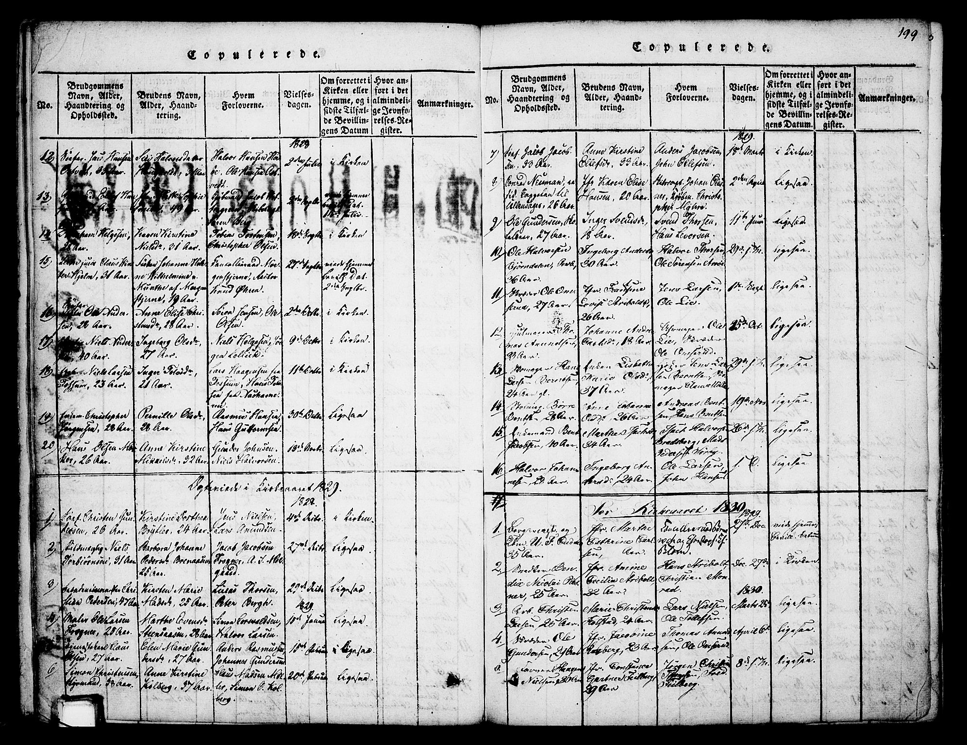 Skien kirkebøker, SAKO/A-302/F/Fa/L0005: Parish register (official) no. 5, 1814-1843, p. 199