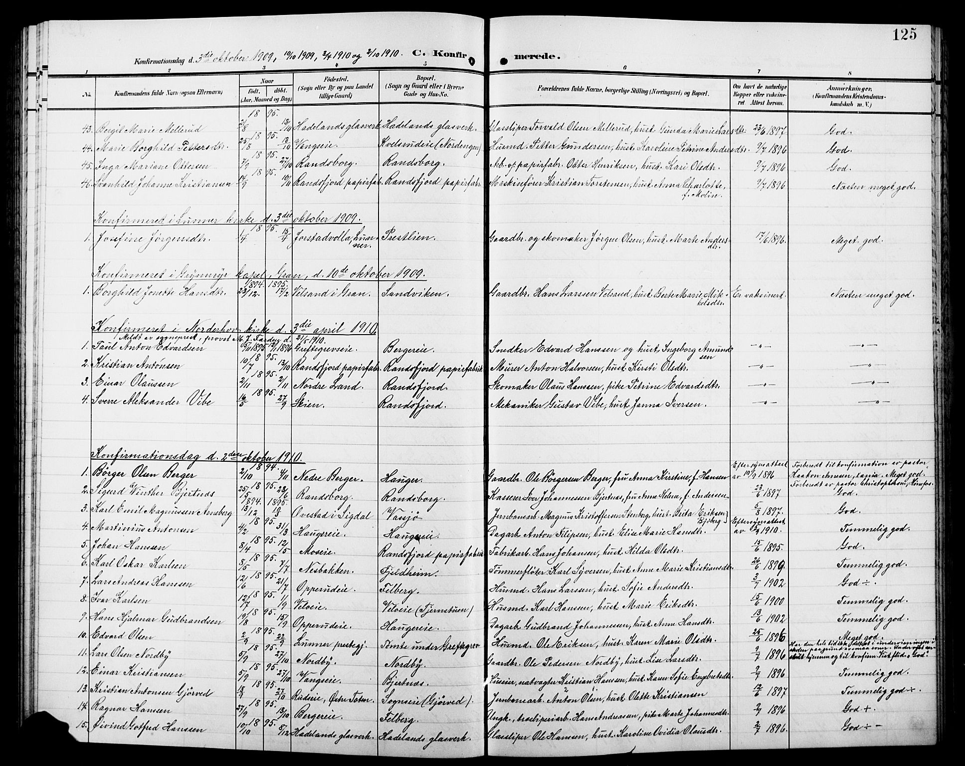 Jevnaker prestekontor, SAH/PREST-116/H/Ha/Hab/L0004: Parish register (copy) no. 4, 1907-1918, p. 125