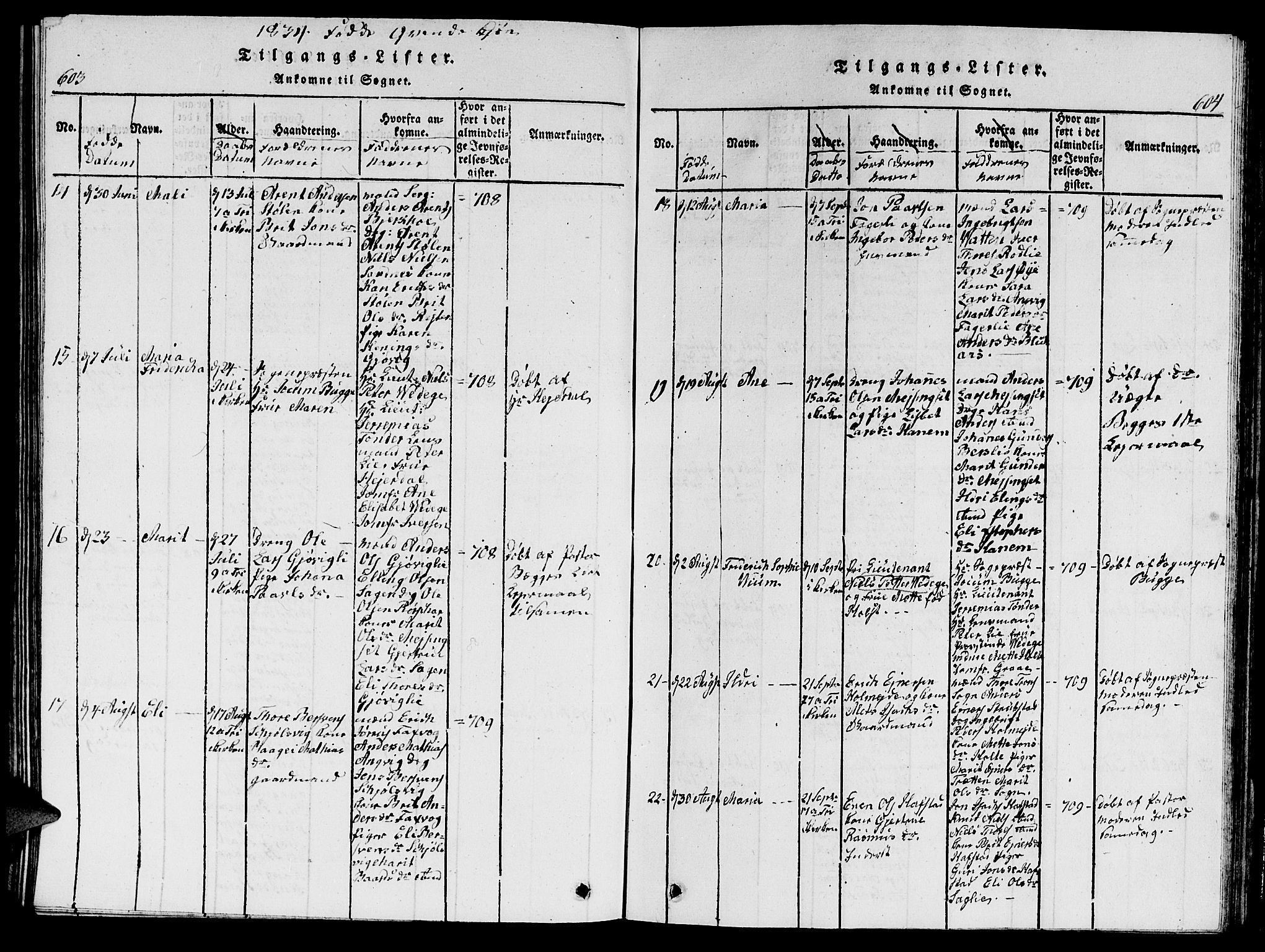 Ministerialprotokoller, klokkerbøker og fødselsregistre - Møre og Romsdal, AV/SAT-A-1454/586/L0990: Parish register (copy) no. 586C01, 1819-1837, p. 603-604