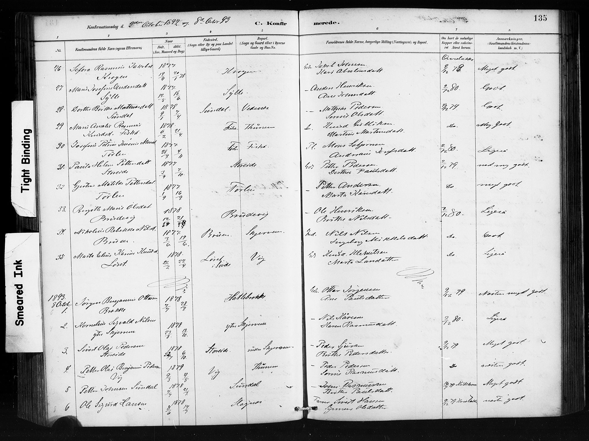 Ministerialprotokoller, klokkerbøker og fødselsregistre - Møre og Romsdal, AV/SAT-A-1454/501/L0008: Parish register (official) no. 501A08, 1885-1901, p. 135