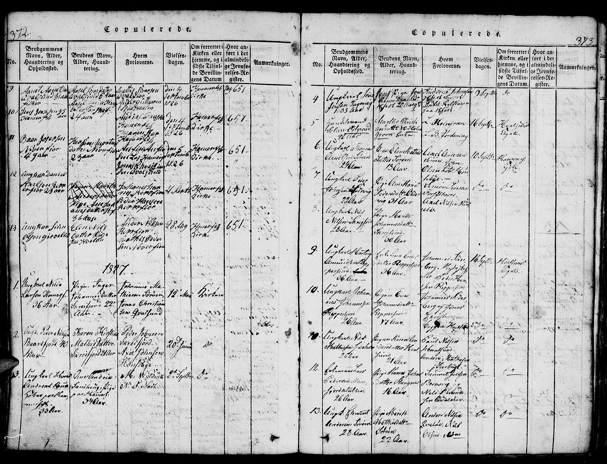 Hammerfest sokneprestkontor, AV/SATØ-S-1347/H/Hb/L0001.klokk: Parish register (copy) no. 1, 1822-1850, p. 372-373