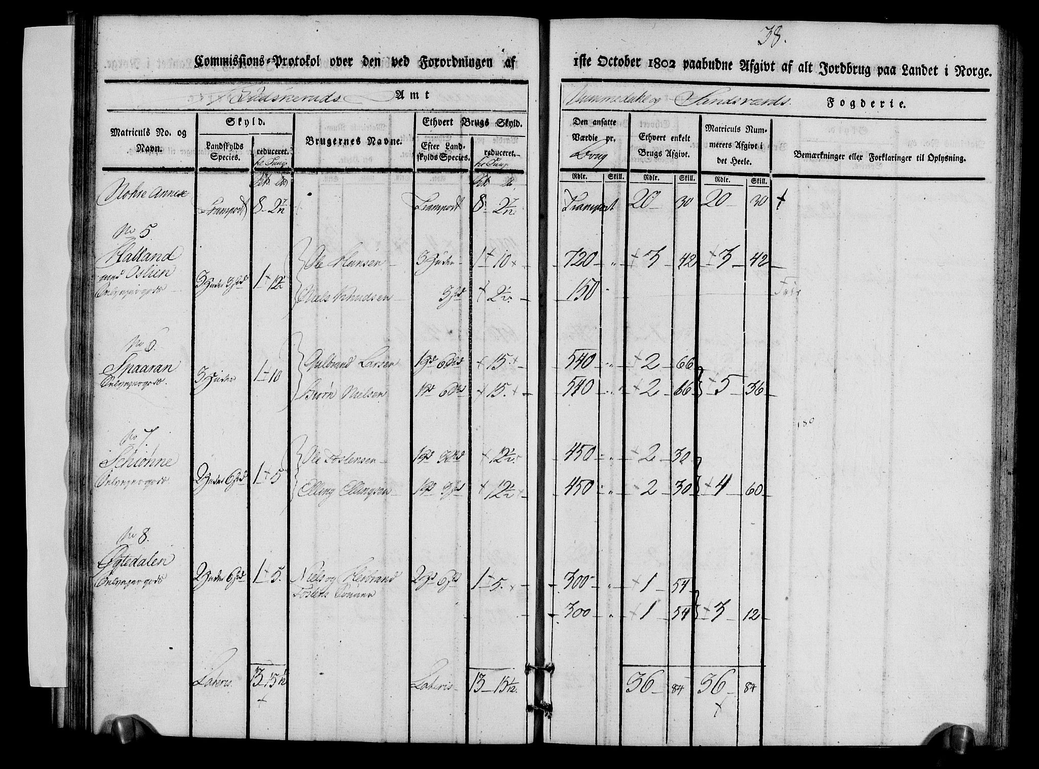 Rentekammeret inntil 1814, Realistisk ordnet avdeling, RA/EA-4070/N/Ne/Nea/L0056b: Numedal og Sandsvær fogderi. Kommisjonsprotokoll over matrikulerte jordbruk i Uvdal og Nore annekser, 1803, p. 38