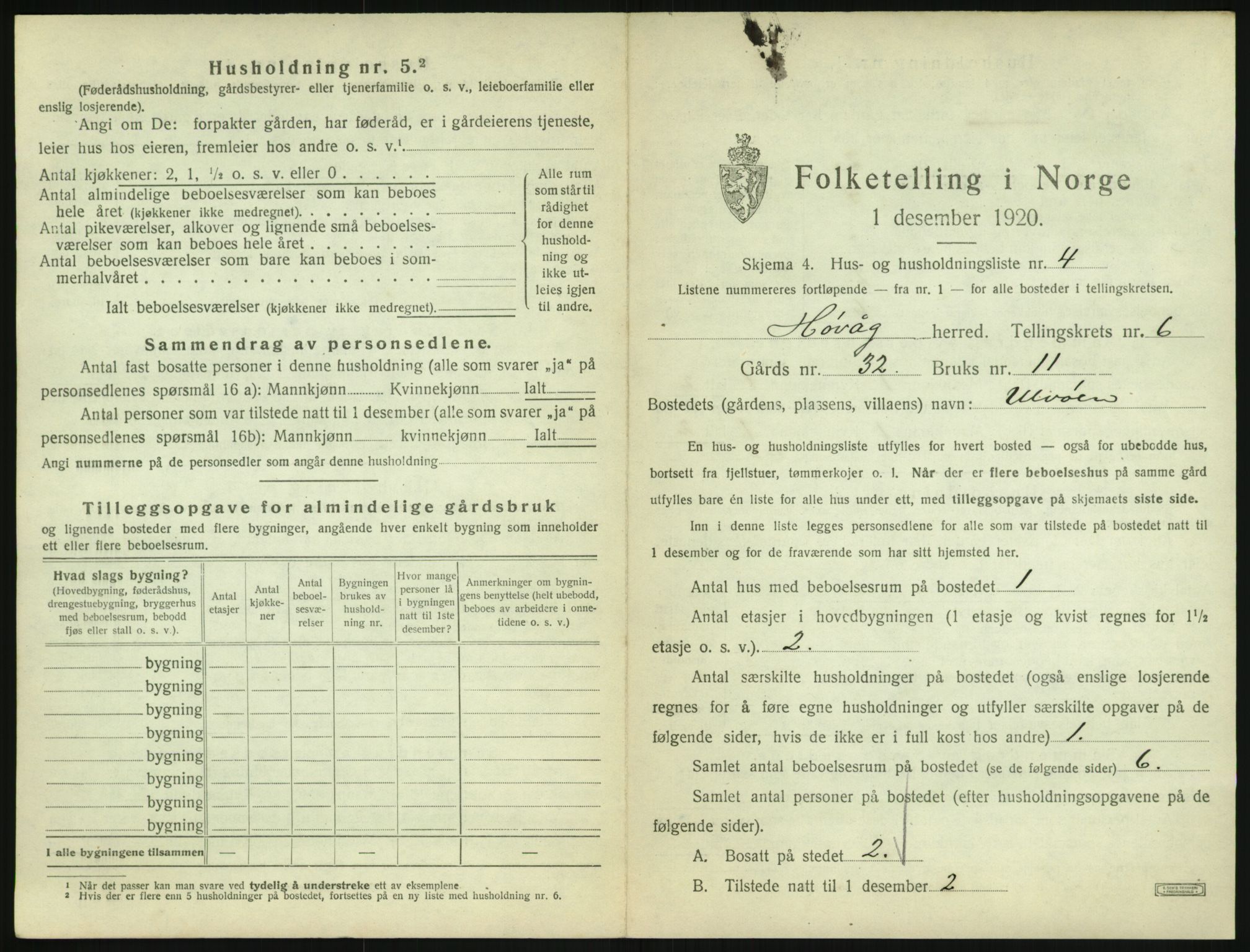 SAK, 1920 census for Høvåg, 1920, p. 506