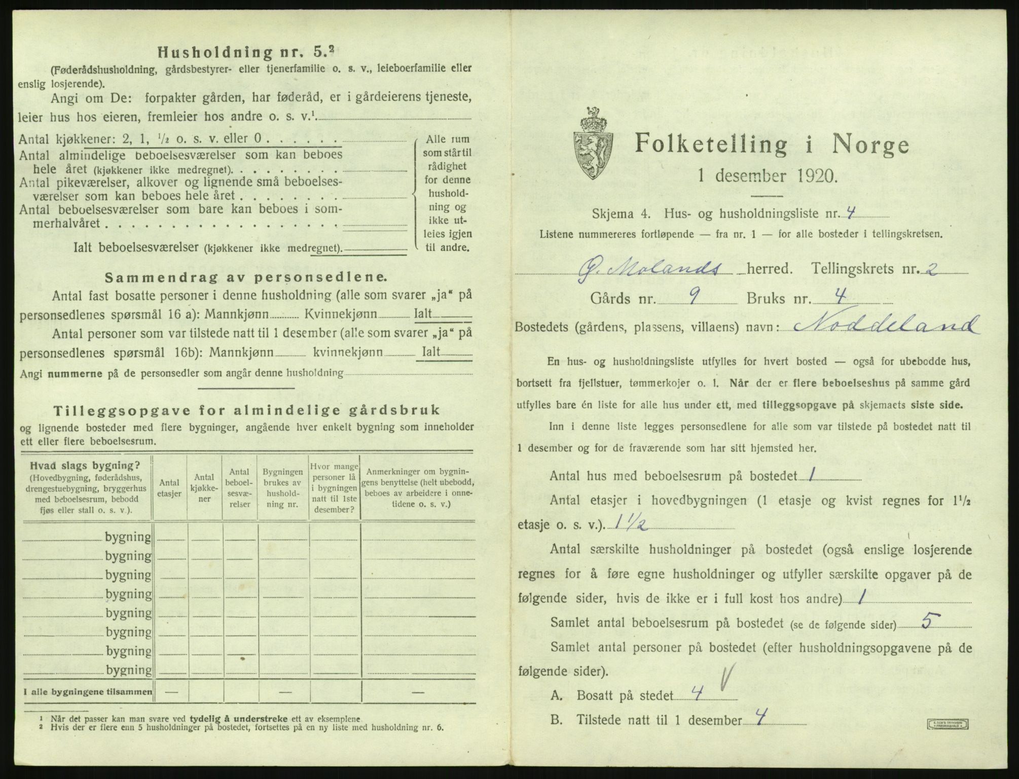 SAK, 1920 census for Austre Moland, 1920, p. 149