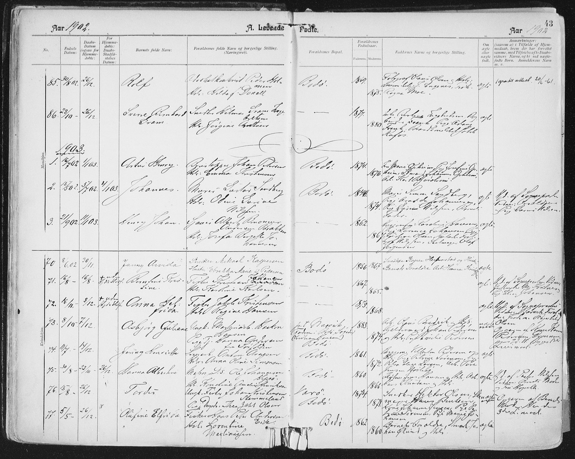 Ministerialprotokoller, klokkerbøker og fødselsregistre - Nordland, SAT/A-1459/801/L0011: Parish register (official) no. 801A11, 1900-1916, p. 43