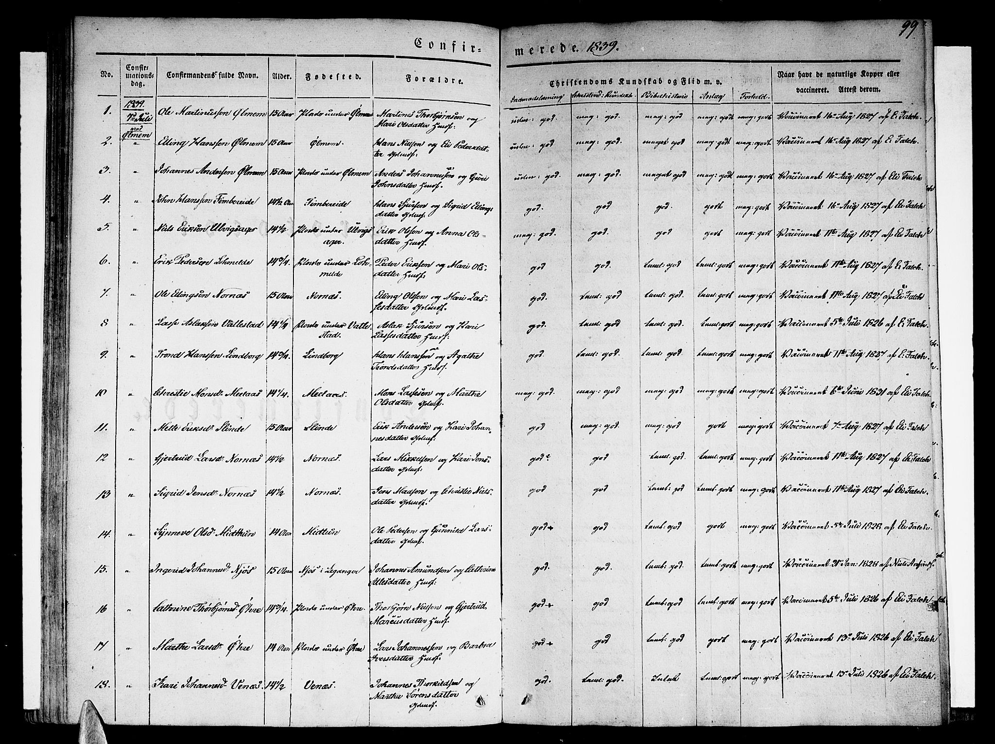 Sogndal sokneprestembete, SAB/A-81301/H/Haa/Haaa/L0011: Parish register (official) no. A 11, 1839-1847, p. 99
