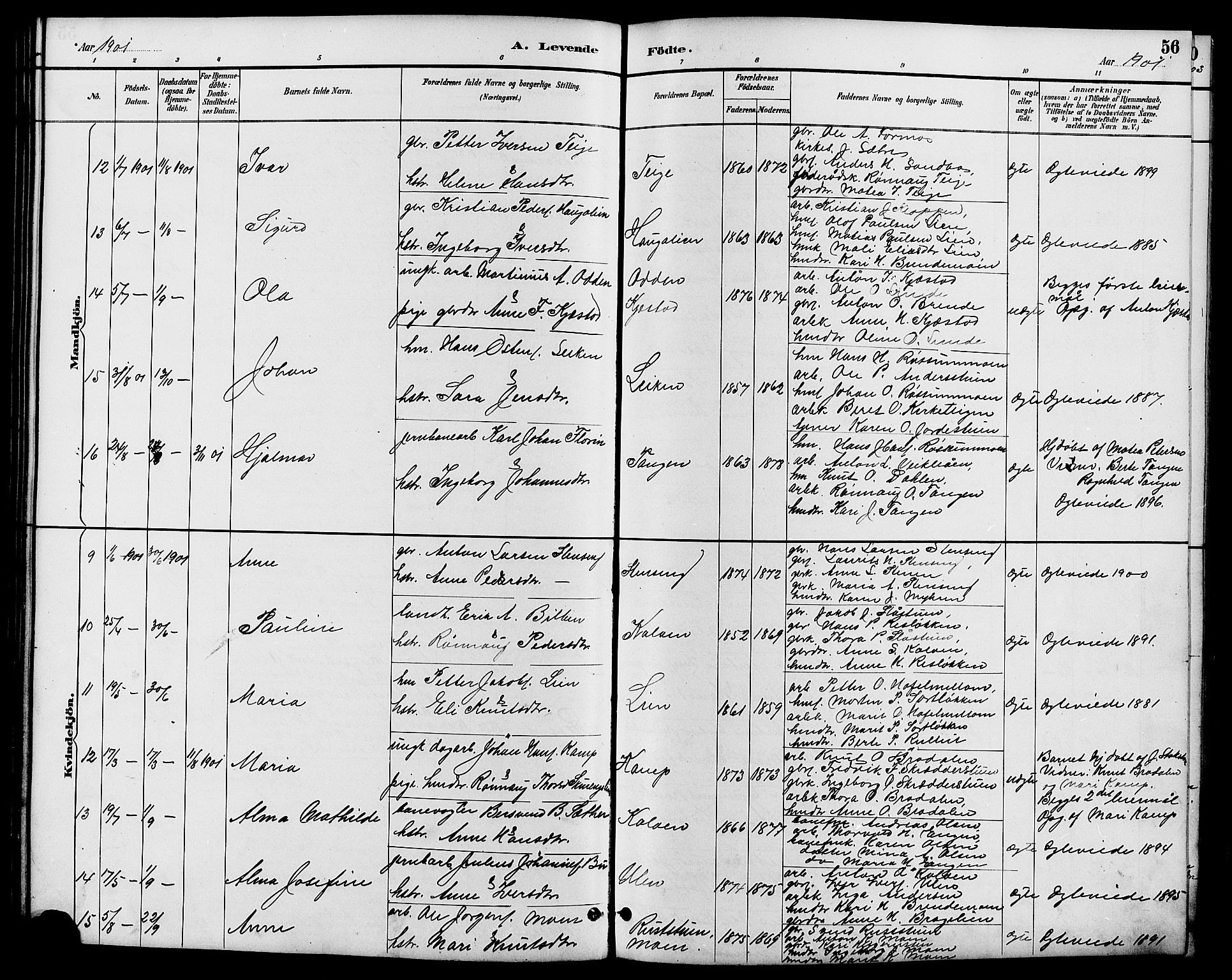 Nord-Fron prestekontor, SAH/PREST-080/H/Ha/Hab/L0006: Parish register (copy) no. 6, 1887-1914, p. 56