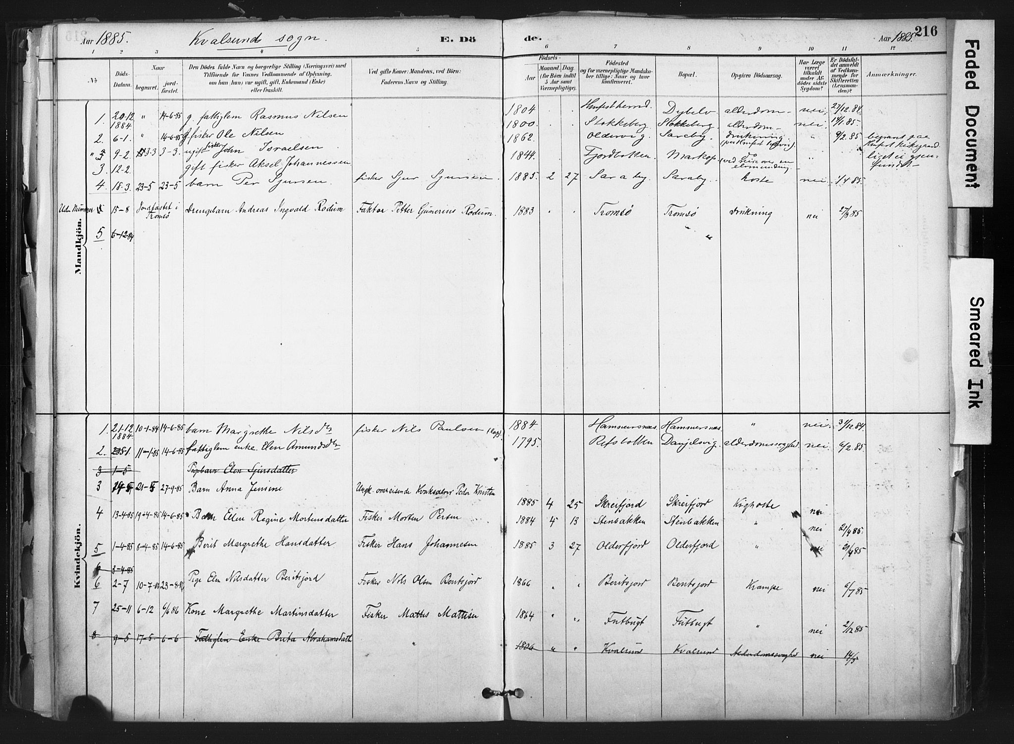 Hammerfest sokneprestkontor, SATØ/S-1347: Parish register (official) no. 11 /2, 1885-1897, p. 216