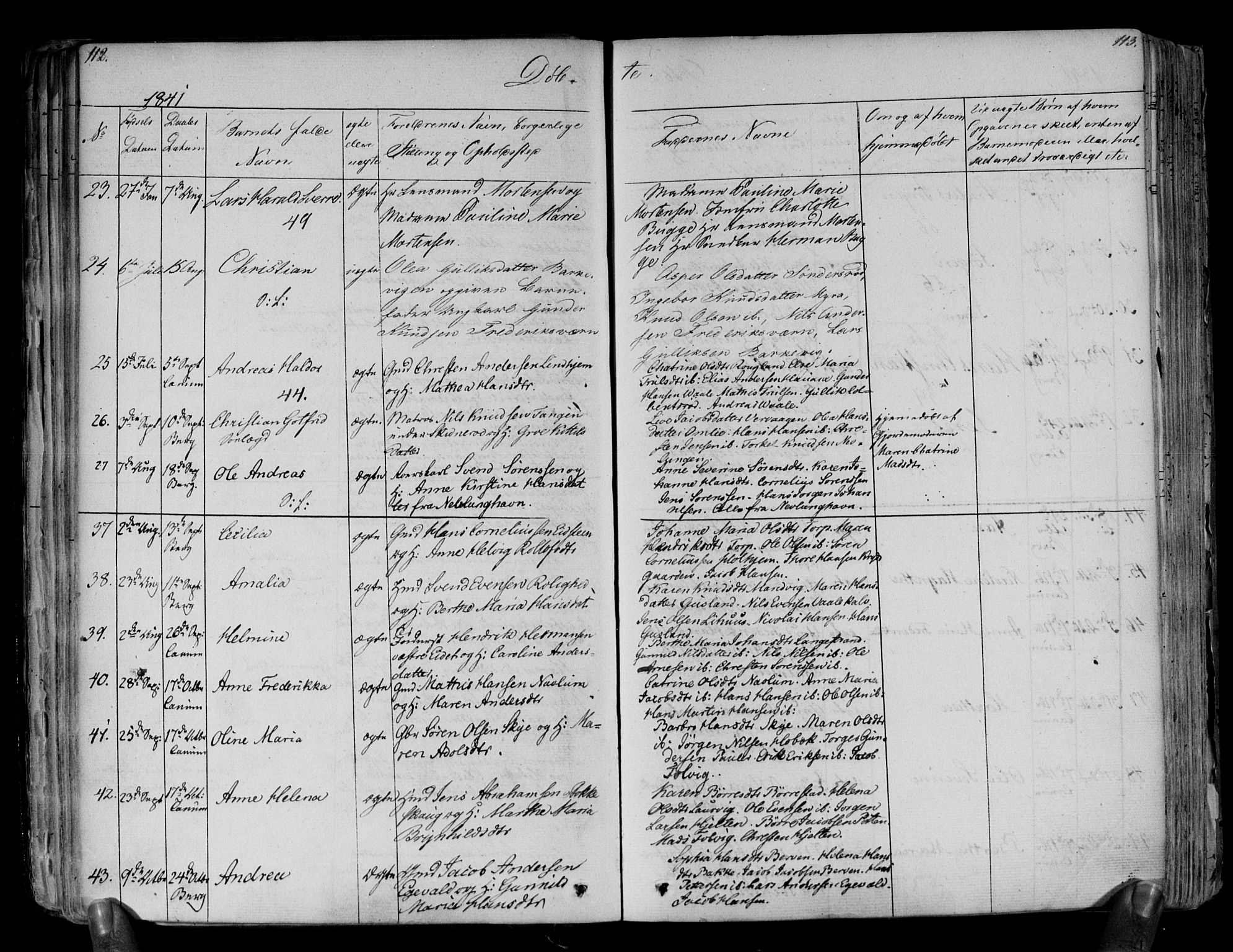 Brunlanes kirkebøker, AV/SAKO-A-342/F/Fa/L0003: Parish register (official) no. I 3, 1834-1845, p. 112-113