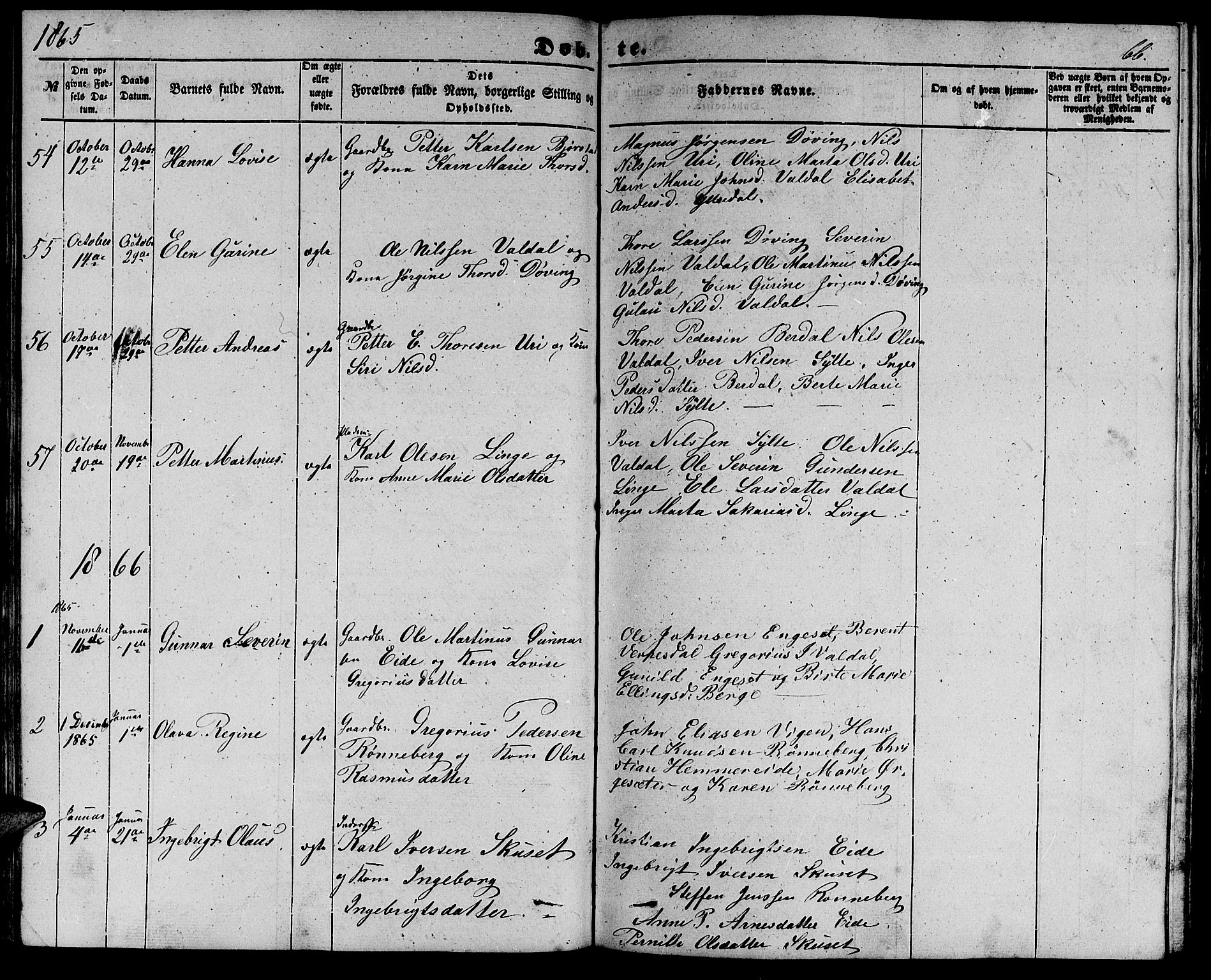 Ministerialprotokoller, klokkerbøker og fødselsregistre - Møre og Romsdal, AV/SAT-A-1454/519/L0261: Parish register (copy) no. 519C02, 1854-1867, p. 66