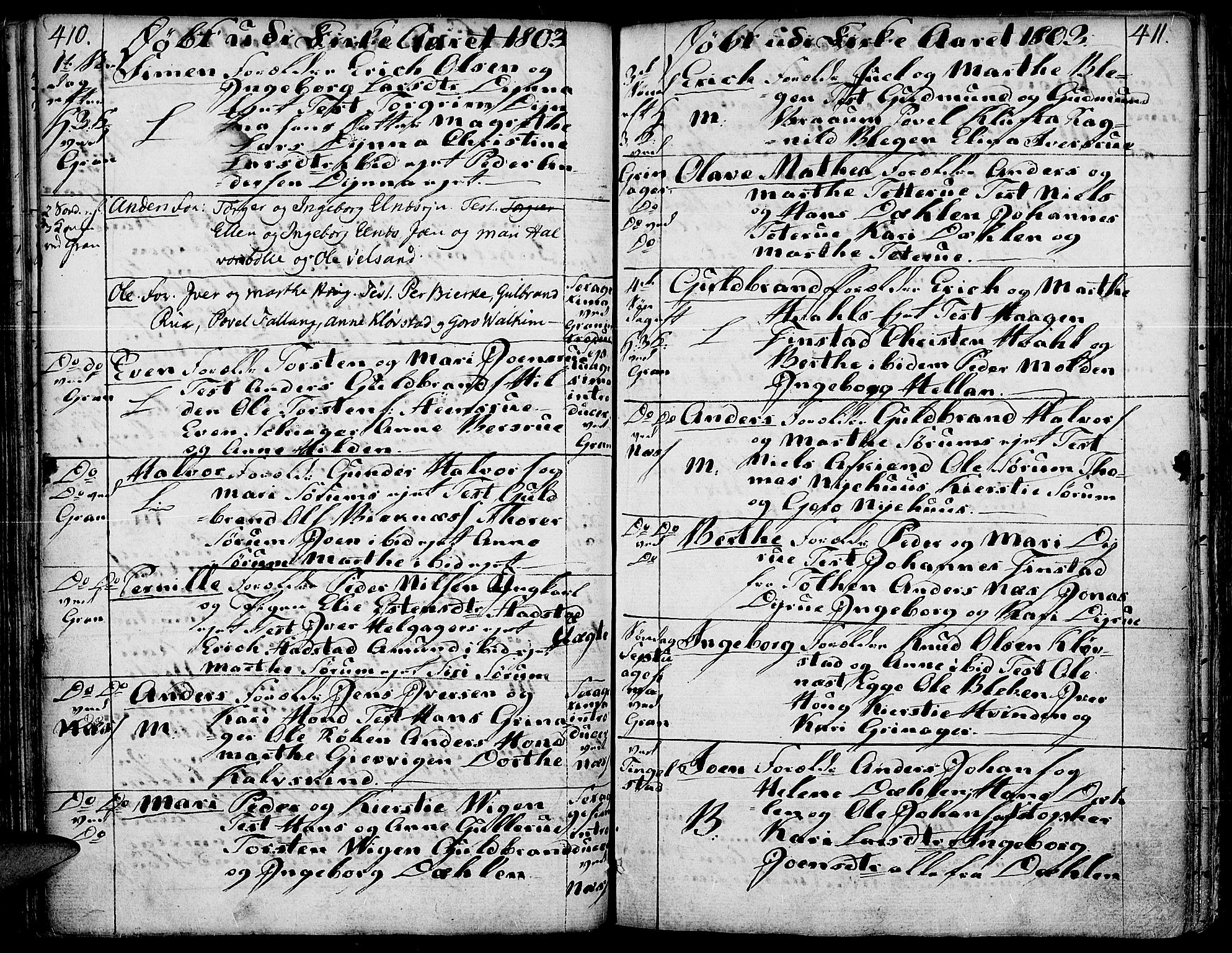 Gran prestekontor, SAH/PREST-112/H/Ha/Haa/L0006: Parish register (official) no. 6, 1787-1824, p. 410-411