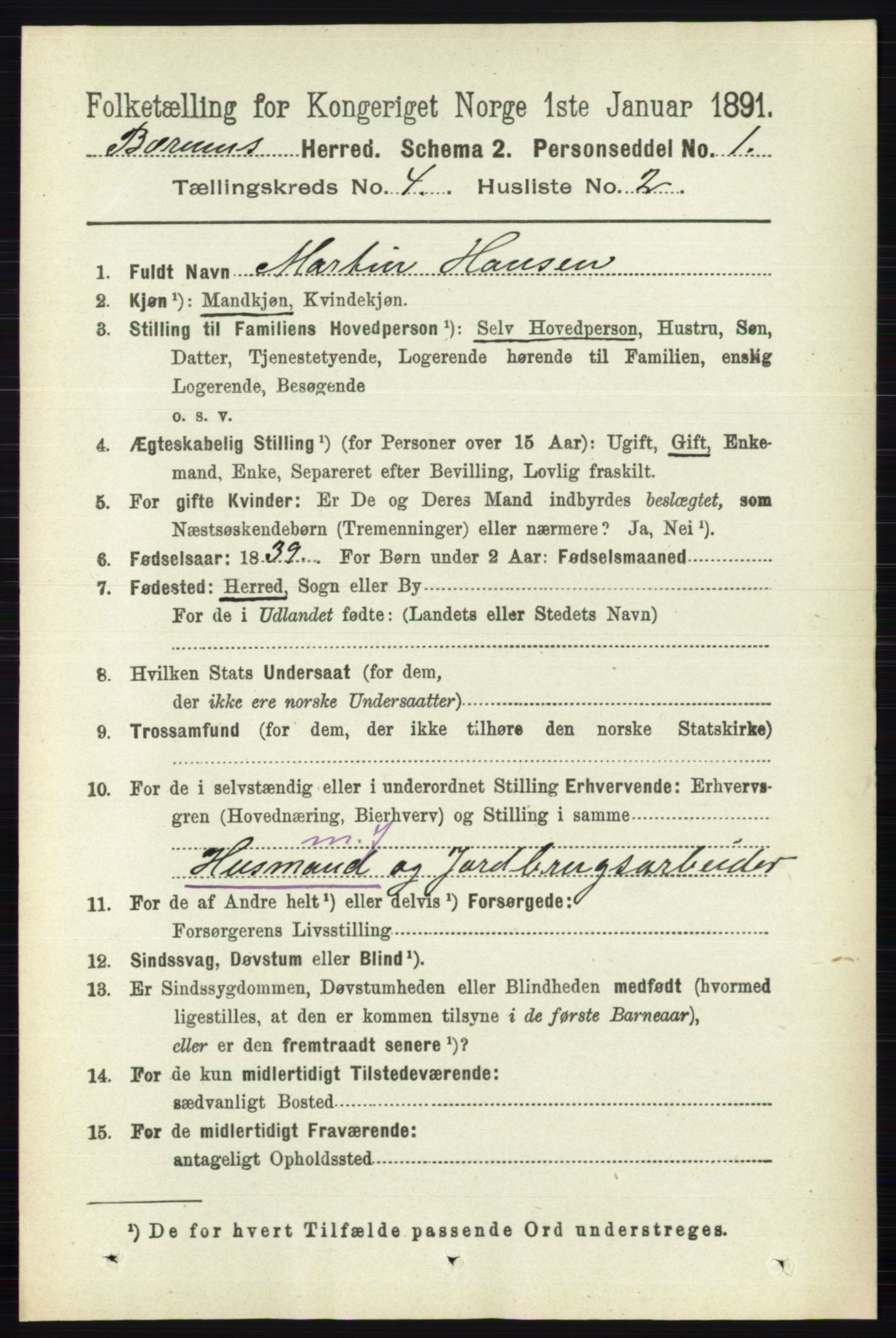 RA, 1891 census for 0219 Bærum, 1891, p. 2495