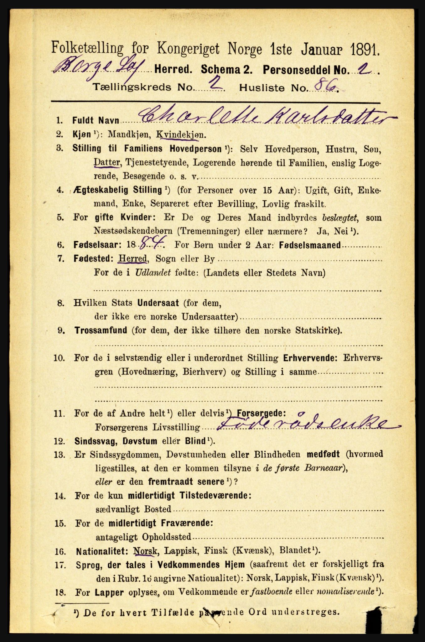 RA, 1891 census for 1862 Borge, 1891, p. 1460