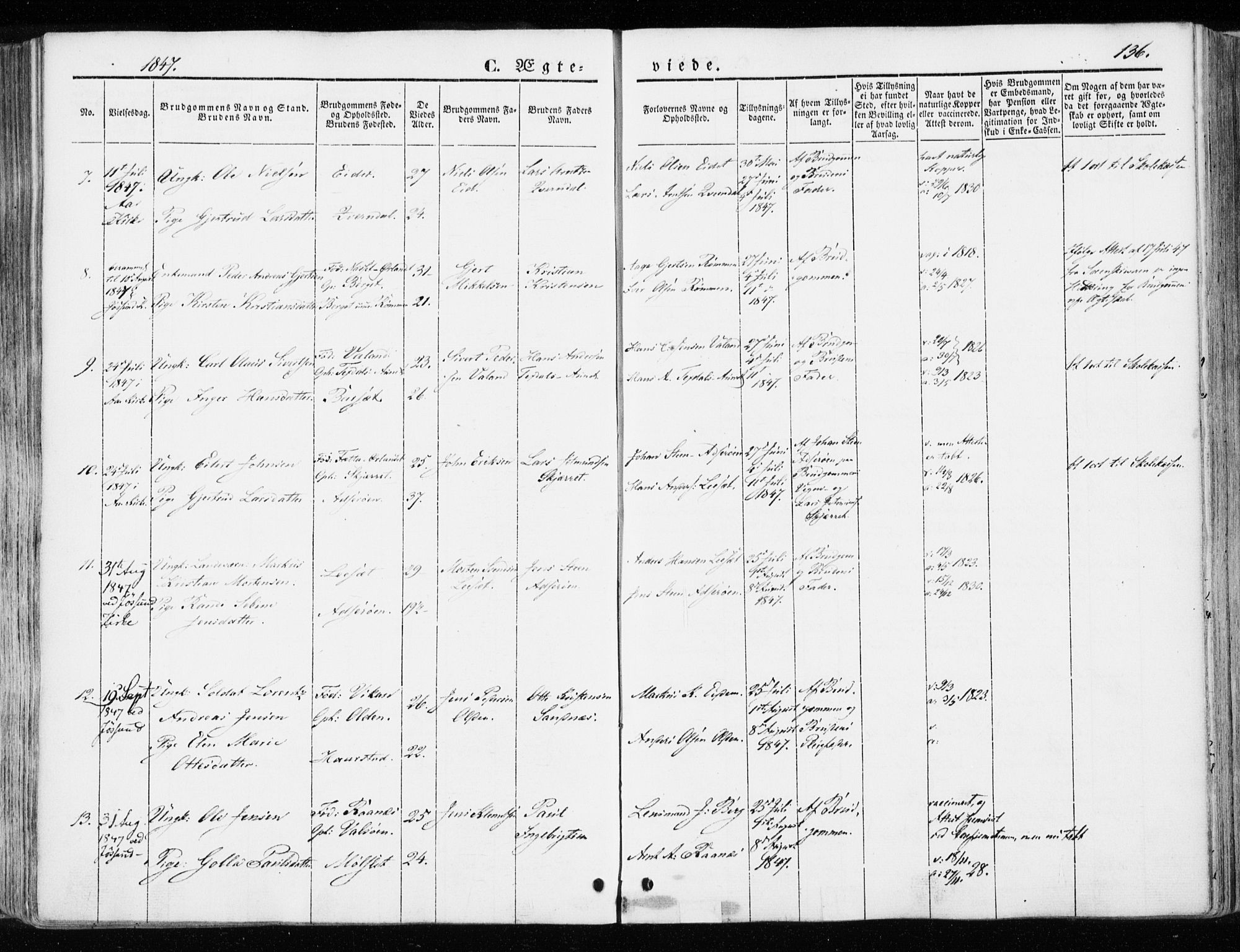 Ministerialprotokoller, klokkerbøker og fødselsregistre - Sør-Trøndelag, SAT/A-1456/655/L0677: Parish register (official) no. 655A06, 1847-1860, p. 136