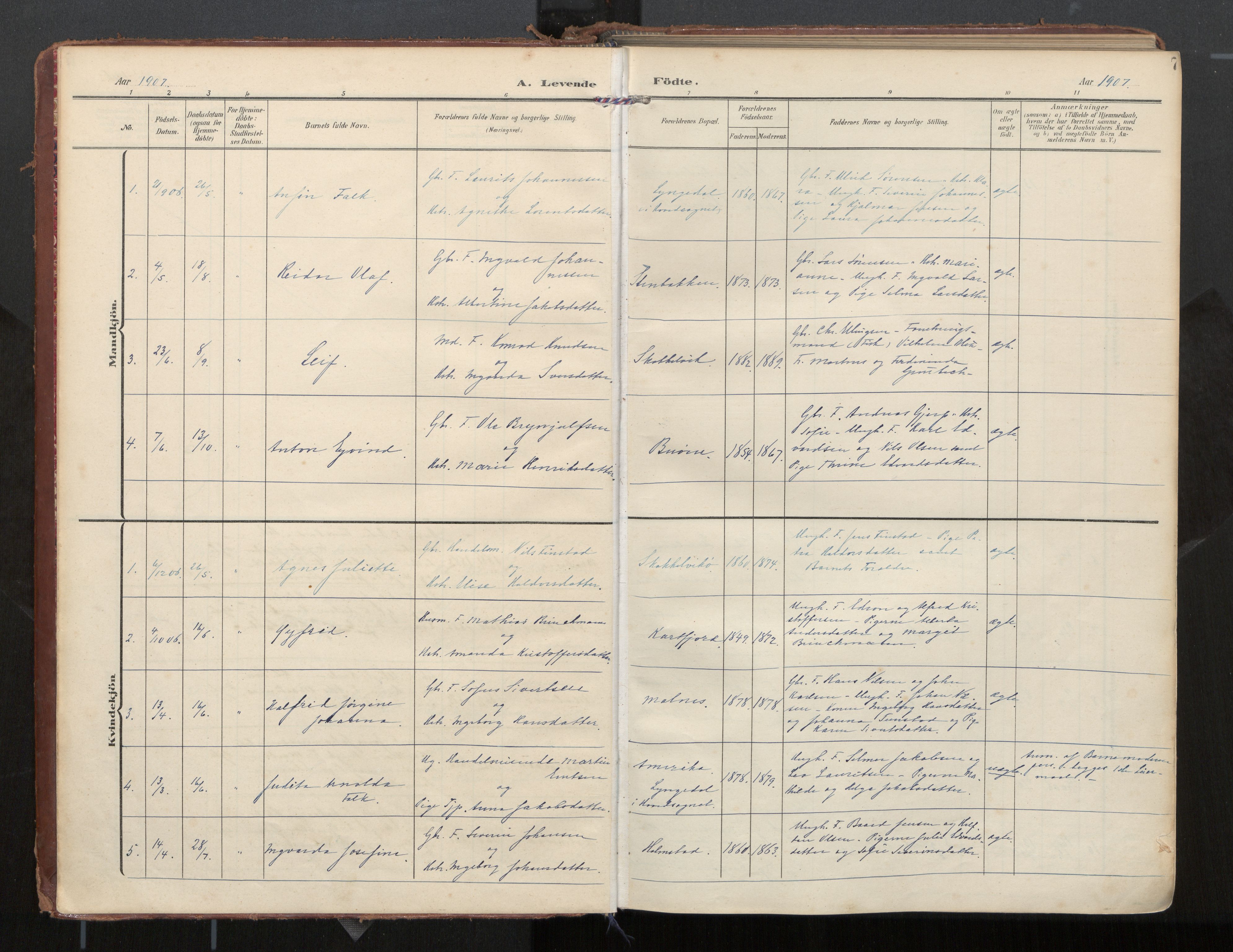 Ministerialprotokoller, klokkerbøker og fødselsregistre - Nordland, SAT/A-1459/884/L1194: Parish register (official) no. 884A02, 1906-1937, p. 7