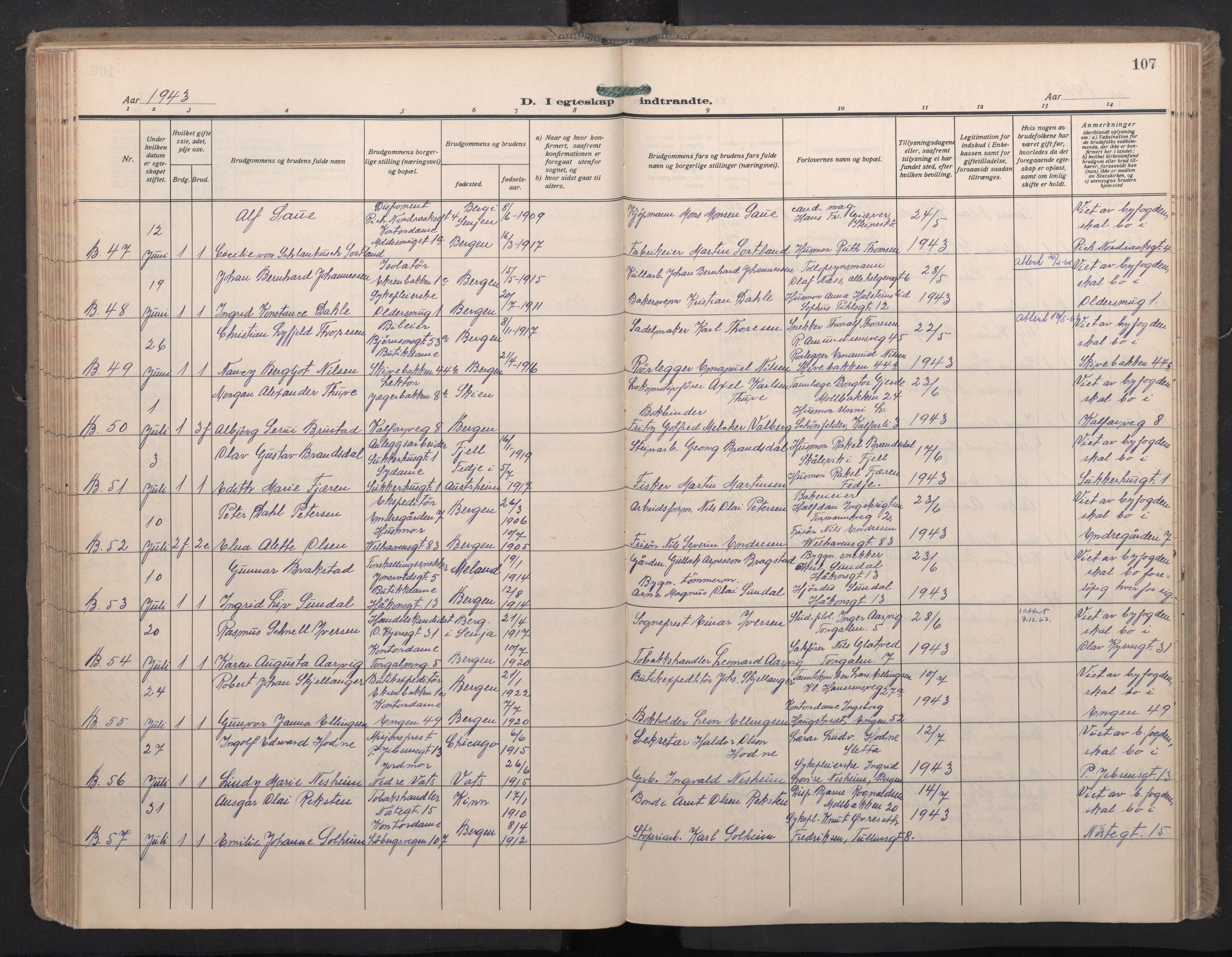 Domkirken sokneprestembete, AV/SAB-A-74801/H/Haa: Parish register (official) no. D 7, 1937-1950, p. 106b-107a