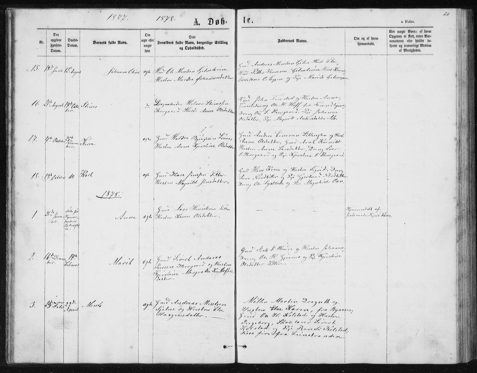 Ministerialprotokoller, klokkerbøker og fødselsregistre - Sør-Trøndelag, SAT/A-1456/621/L0459: Parish register (copy) no. 621C02, 1866-1895, p. 20