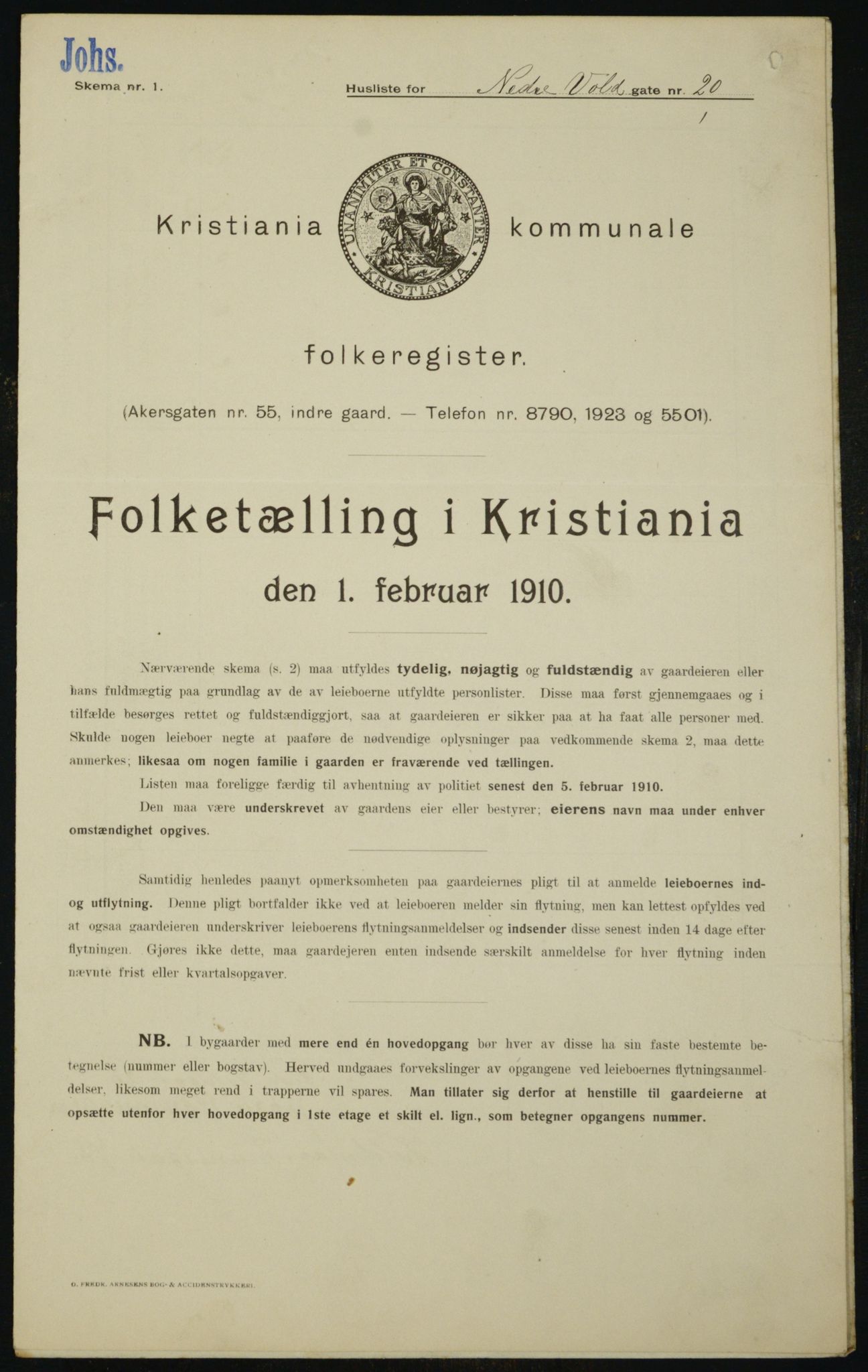 OBA, Municipal Census 1910 for Kristiania, 1910, p. 67320