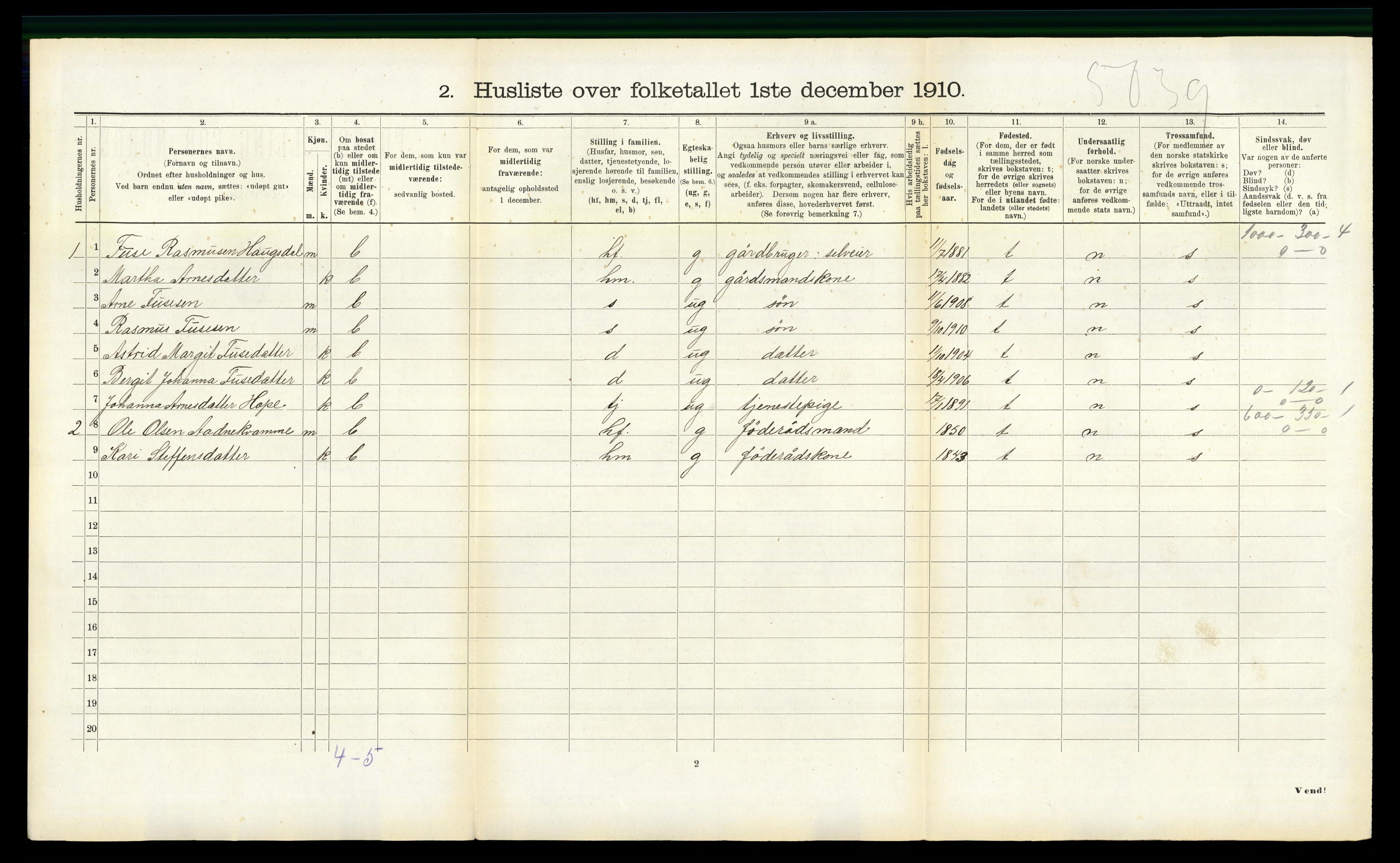 RA, 1910 census for Masfjorden, 1910, p. 335