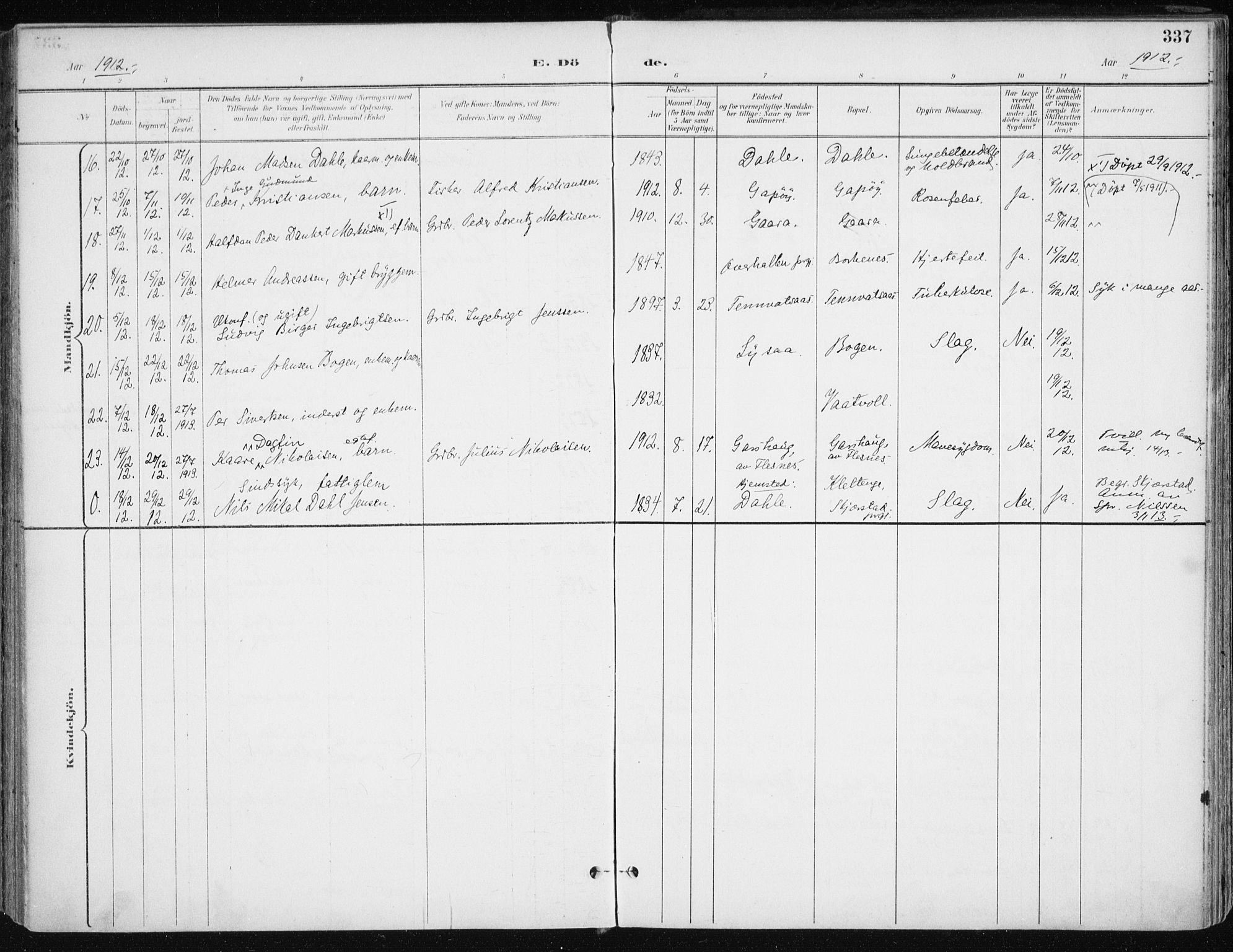 Kvæfjord sokneprestkontor, AV/SATØ-S-1323/G/Ga/Gaa/L0006kirke: Parish register (official) no. 6, 1895-1914, p. 337