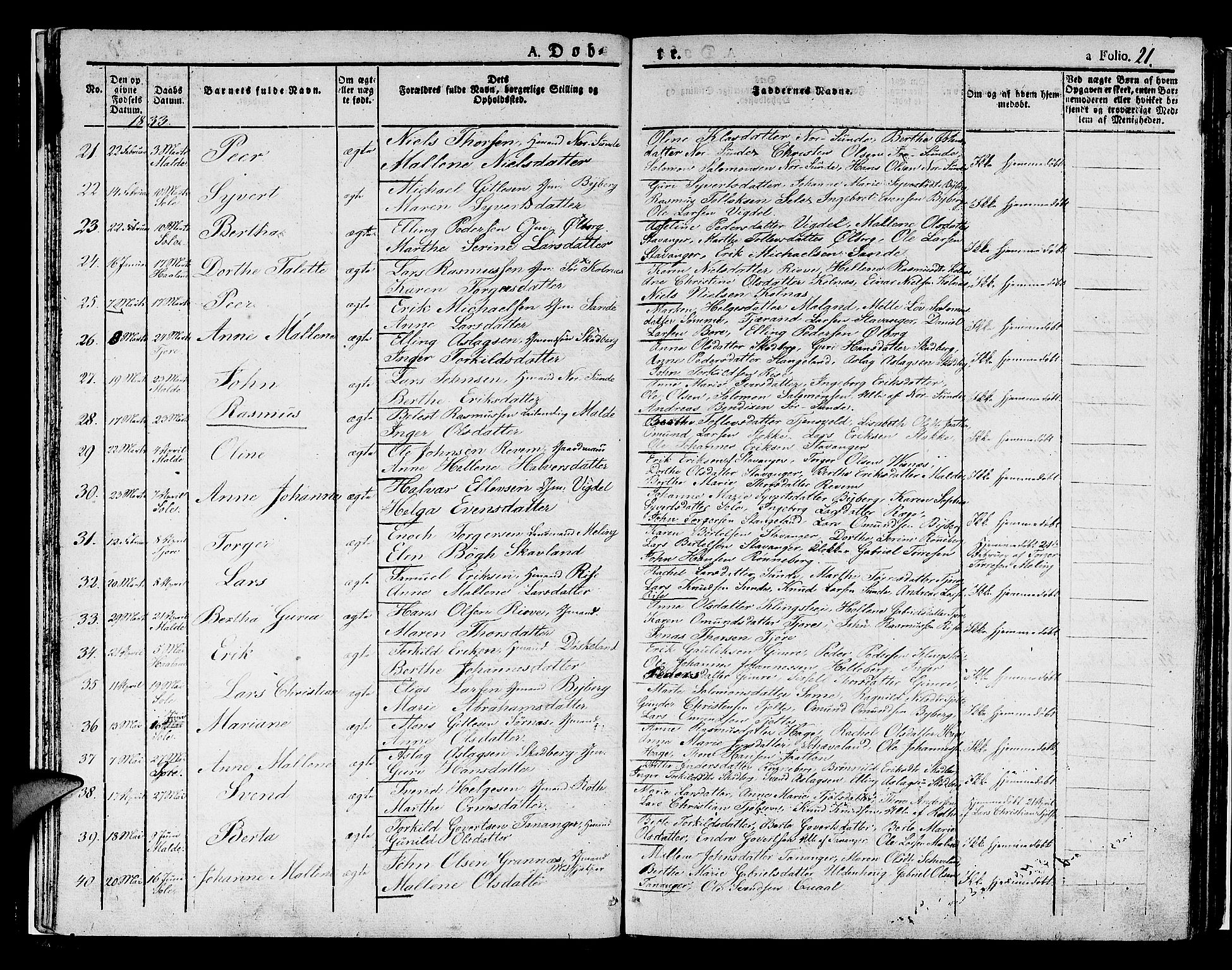 Håland sokneprestkontor, AV/SAST-A-101802/001/30BA/L0005: Parish register (official) no. A 5, 1829-1841, p. 21