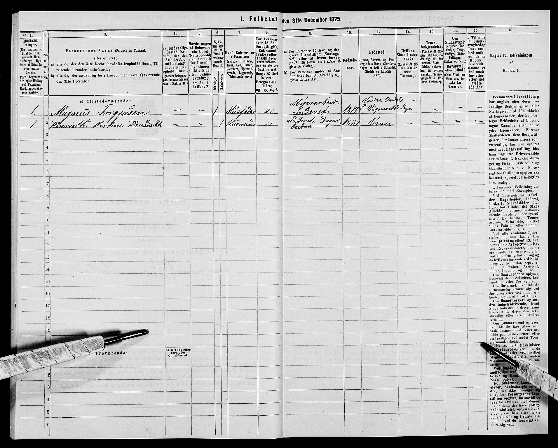 SAK, 1875 census for 1041L Vanse/Vanse og Farsund, 1875, p. 2147