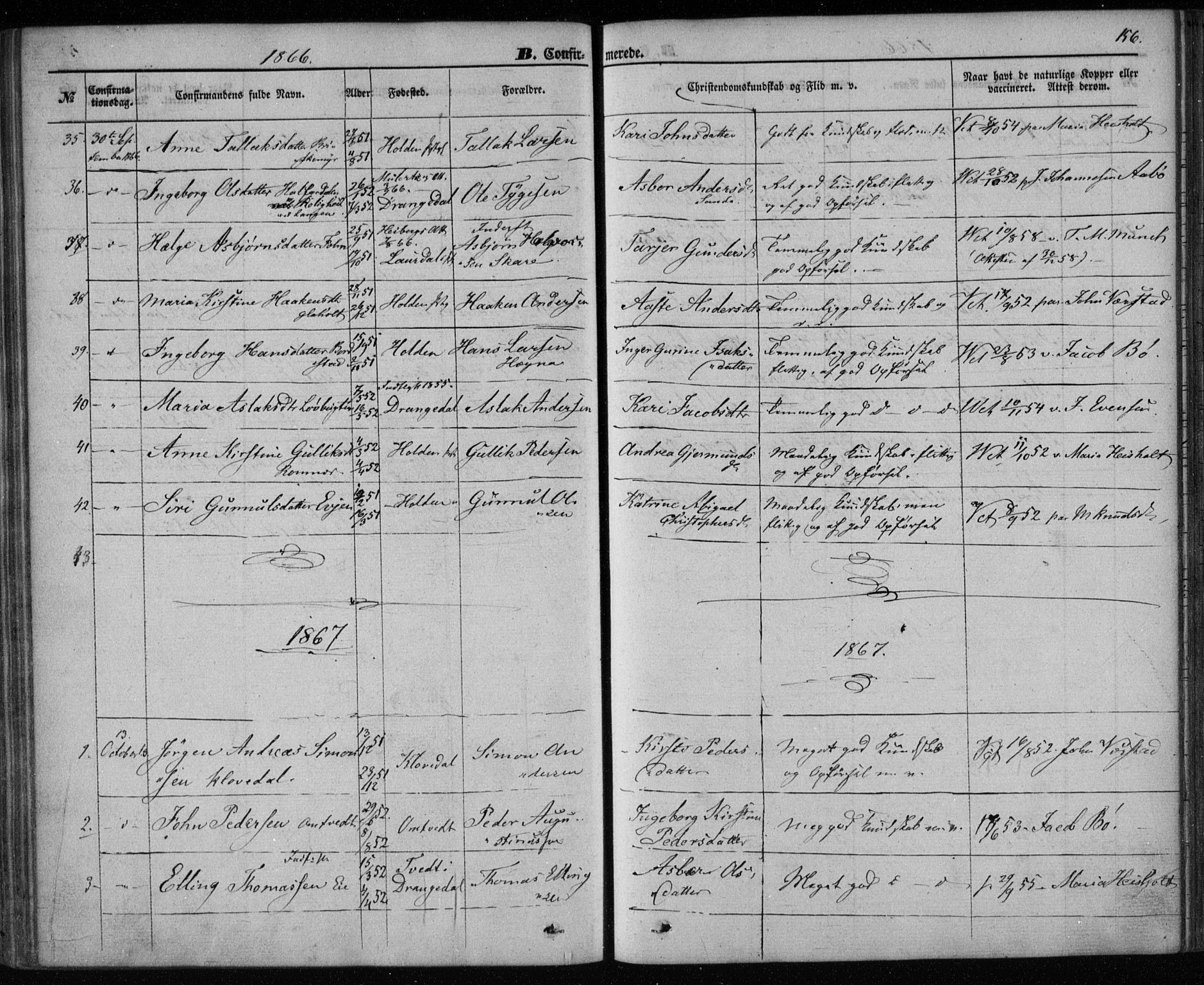 Holla kirkebøker, SAKO/A-272/F/Fa/L0006: Parish register (official) no. 6, 1861-1869, p. 156
