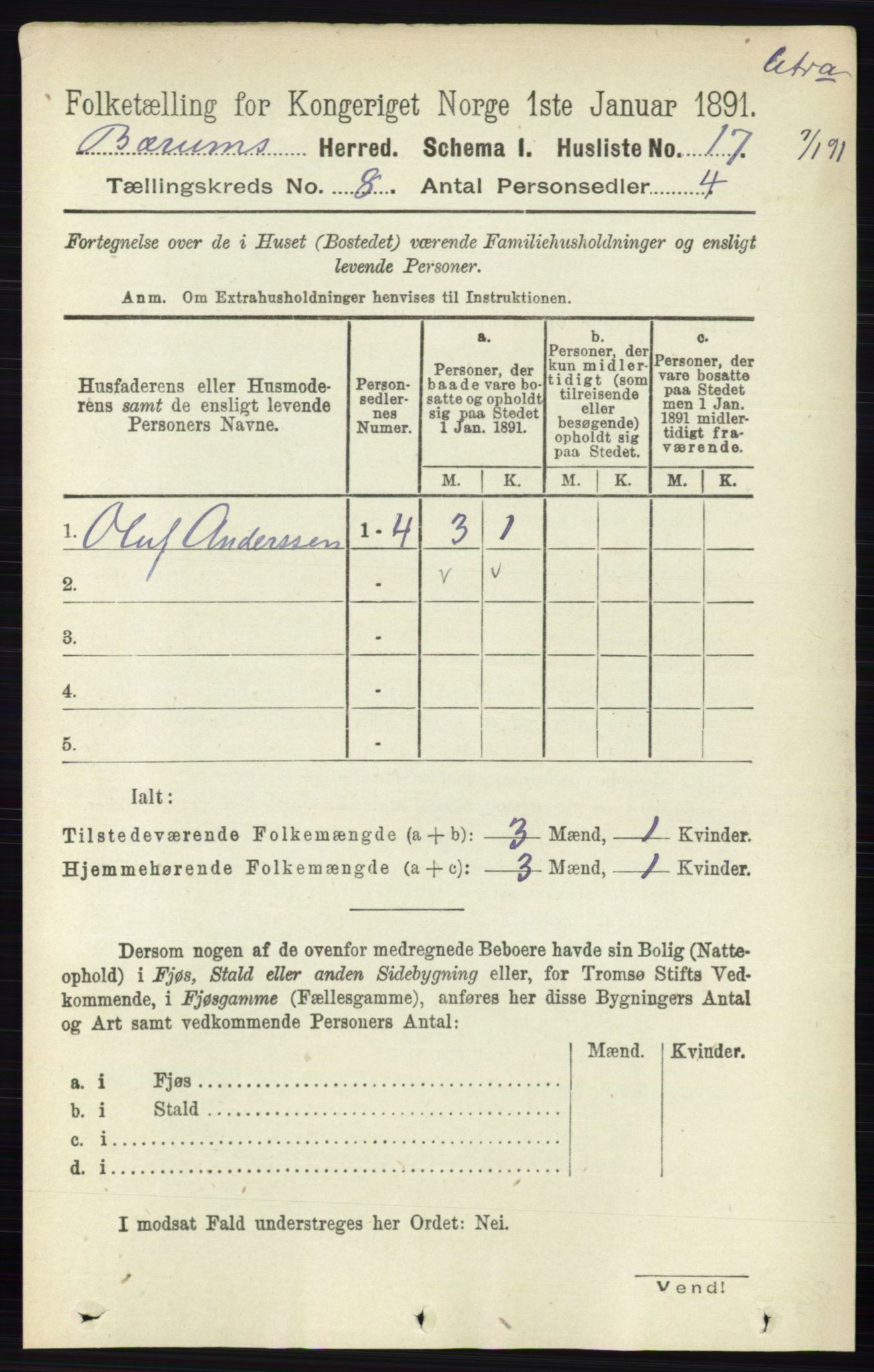 RA, 1891 census for 0219 Bærum, 1891, p. 4457