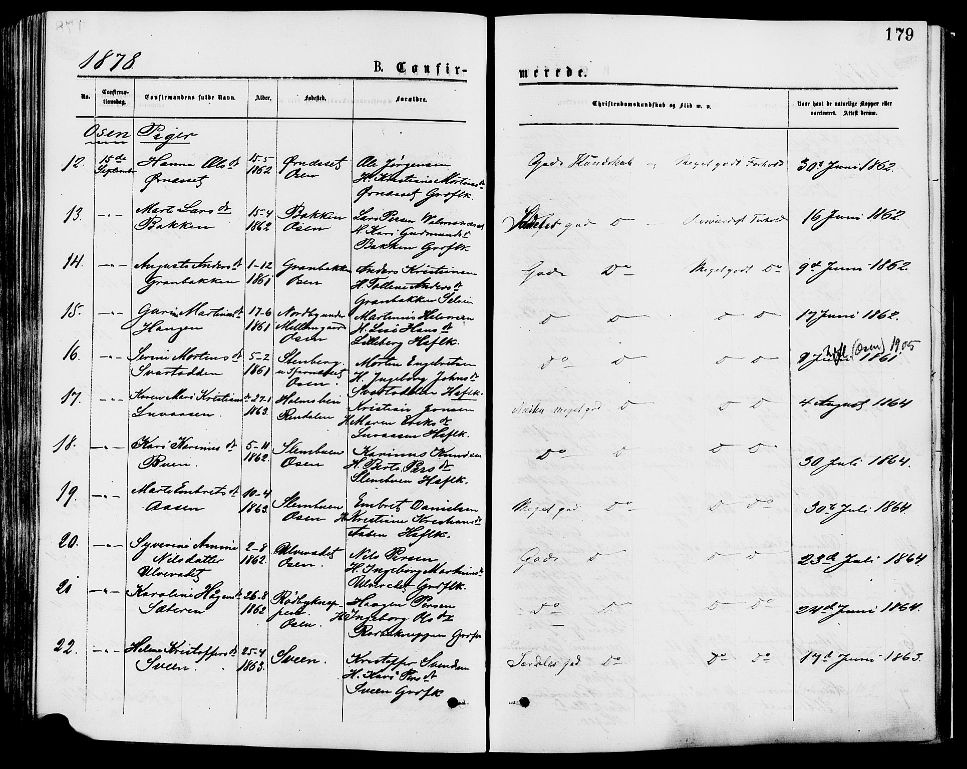 Trysil prestekontor, SAH/PREST-046/H/Ha/Haa/L0007: Parish register (official) no. 7, 1874-1880, p. 179