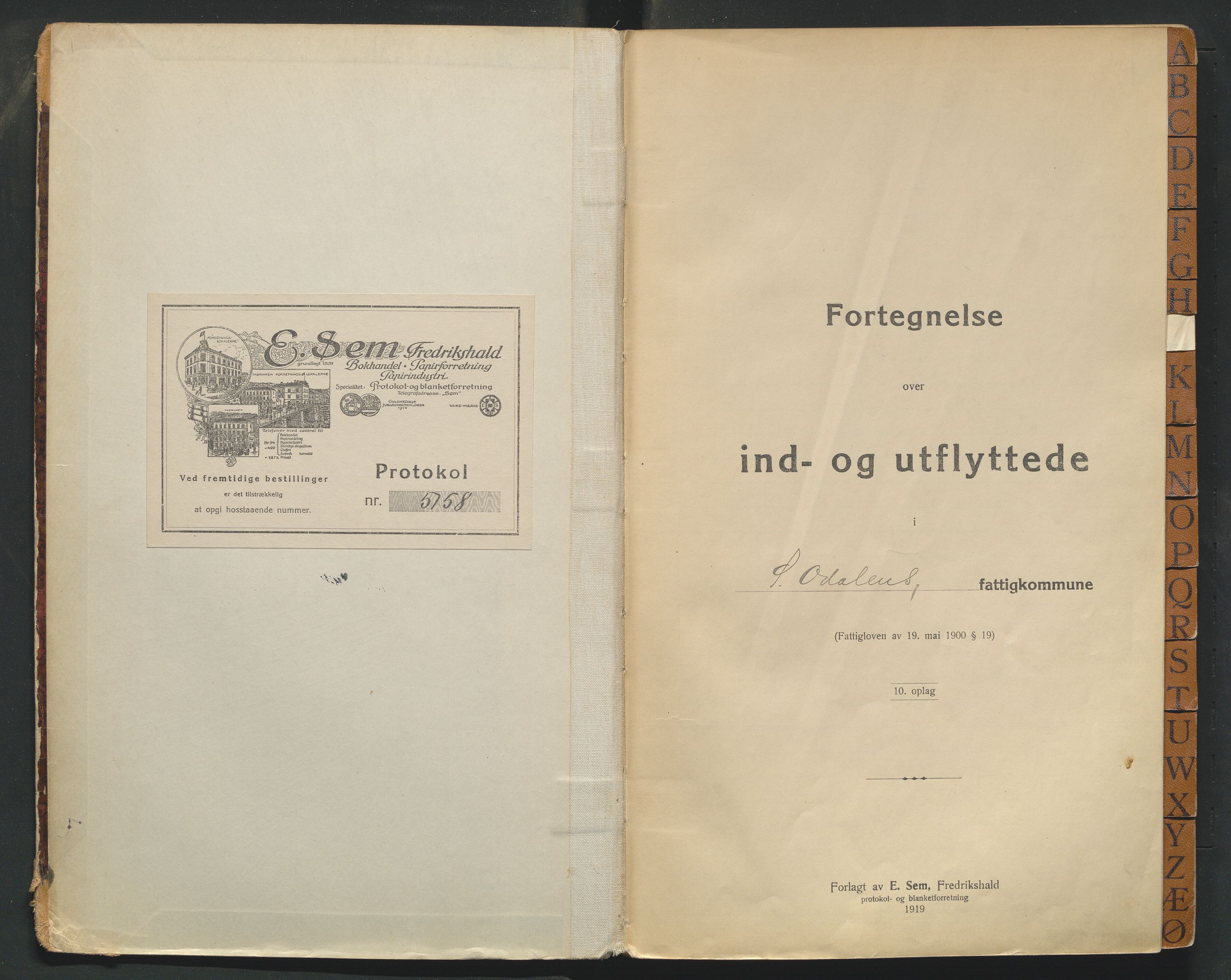 Sør-Odal lensmannskontor, AV/SAH-LHS-022/N/Na/L0001/0003: Protokoller over inn- og utflyttede / Protokoll over inn- og utflyttede, 1920-1930