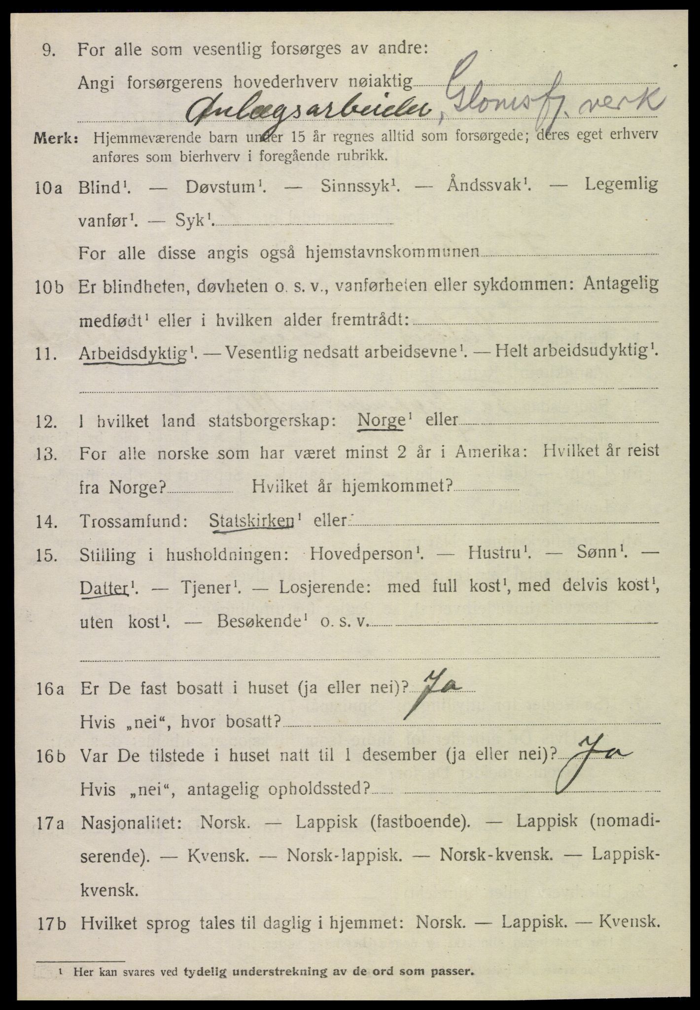 SAT, 1920 census for Fauske, 1920, p. 8667