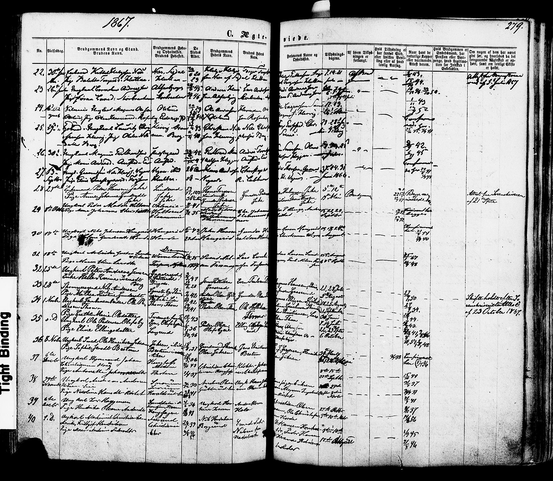 Modum kirkebøker, AV/SAKO-A-234/F/Fa/L0010: Parish register (official) no. 10, 1865-1876, p. 279