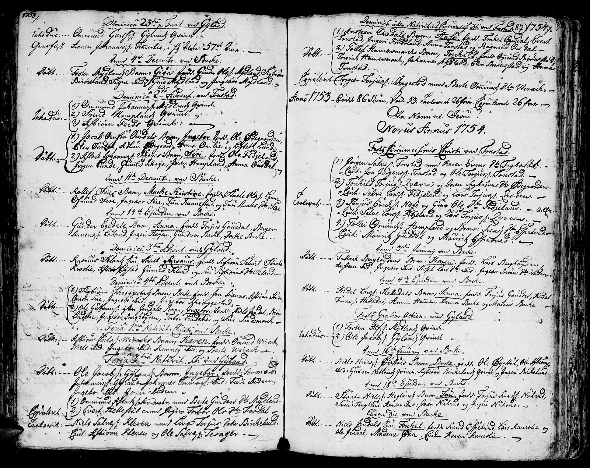 Bakke sokneprestkontor, SAK/1111-0002/F/Fa/Faa/L0001: Parish register (official) no. A 1, 1741-1780, p. 87