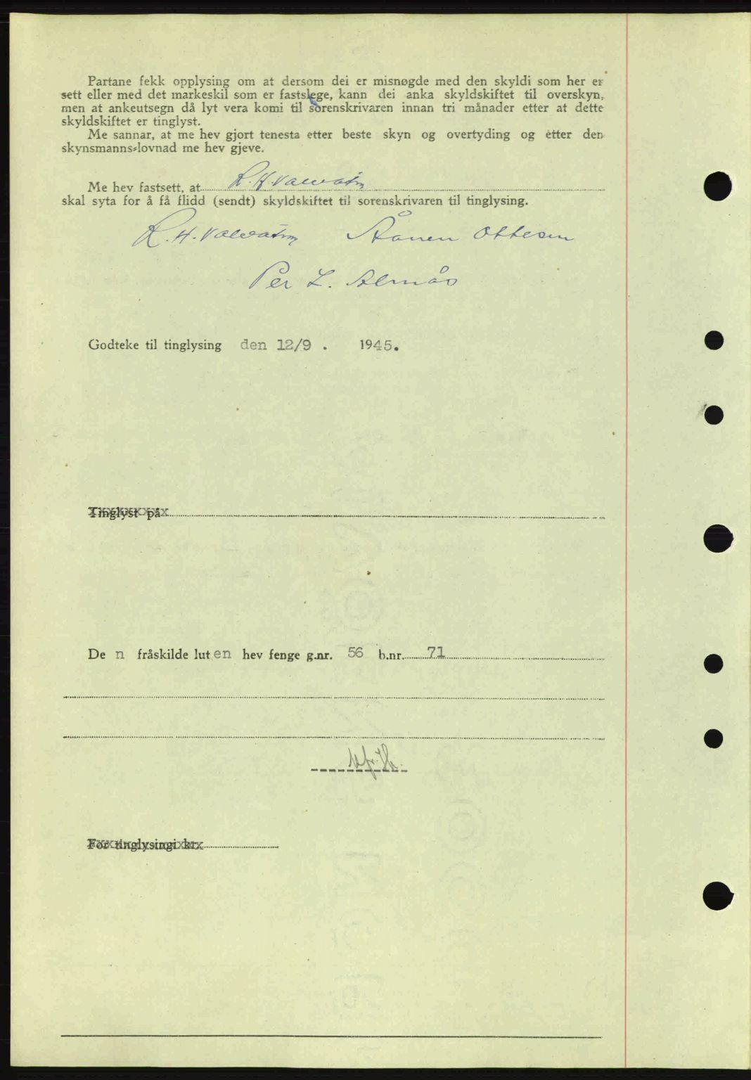 Sunnhordland sorenskrivar, AV/SAB-A-2401: Mortgage book no. A77, 1945-1945, Diary no: : 1063/1945