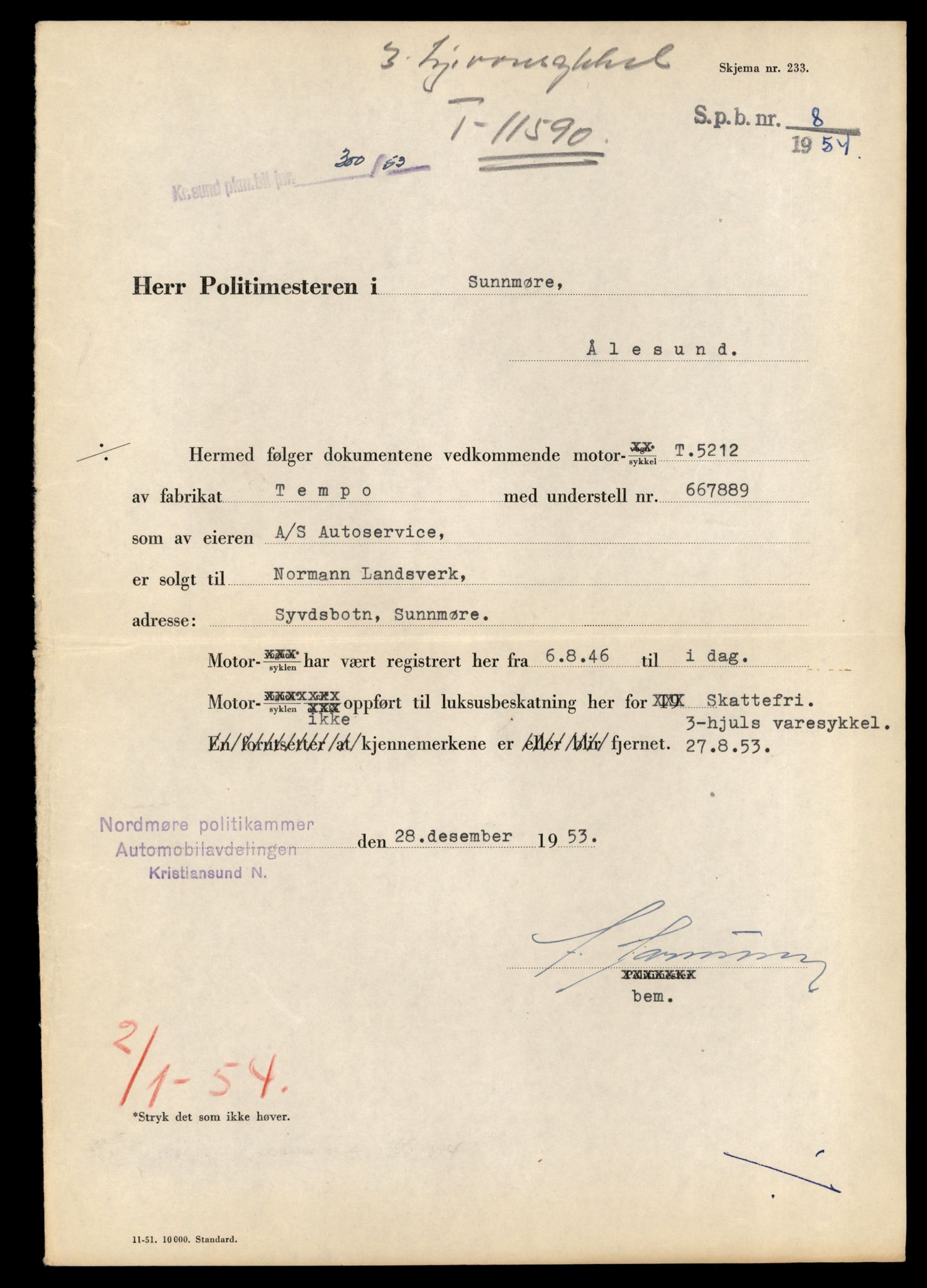 Møre og Romsdal vegkontor - Ålesund trafikkstasjon, AV/SAT-A-4099/F/Fe/L0029: Registreringskort for kjøretøy T 11430 - T 11619, 1927-1998, p. 2585